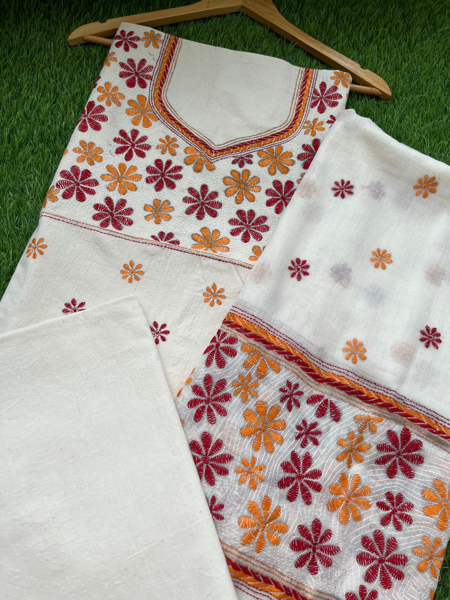 Handwoven Cotton Kantha Kurta Dupatta