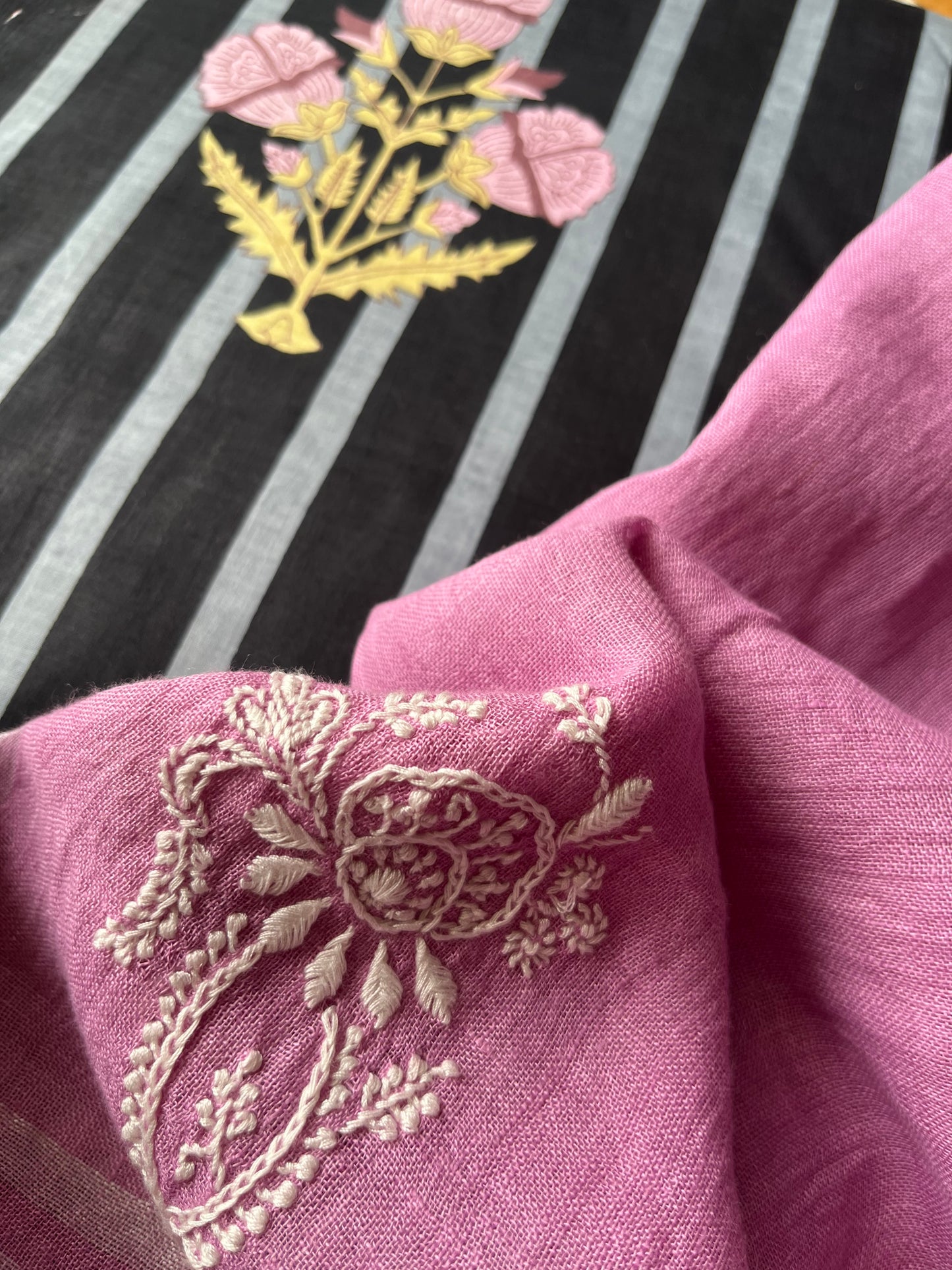 Cotton block print kurta bottom fabric chikan work dupatta