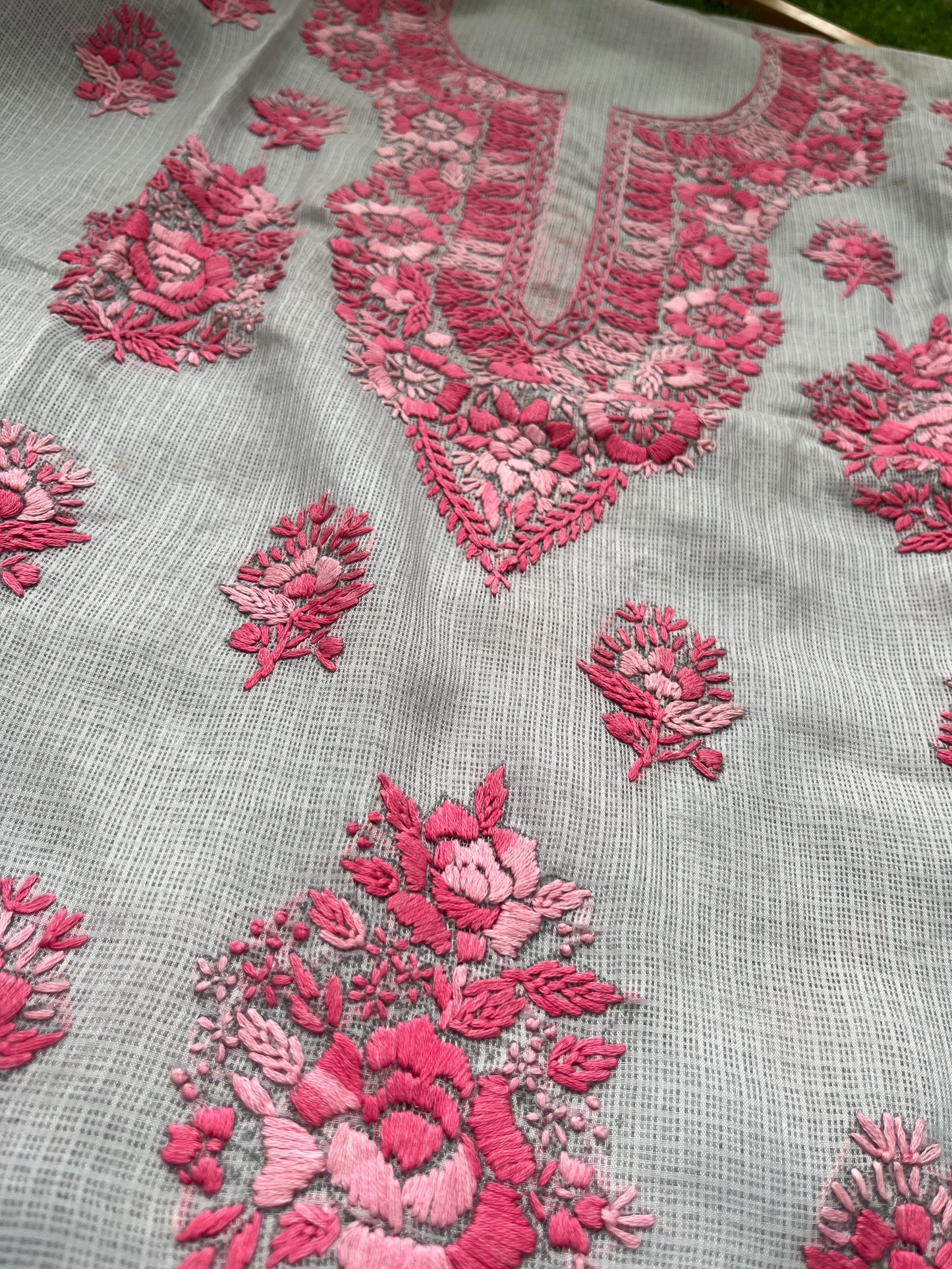 Kota hand embroidered kurta dupatta and plain bottom fabric