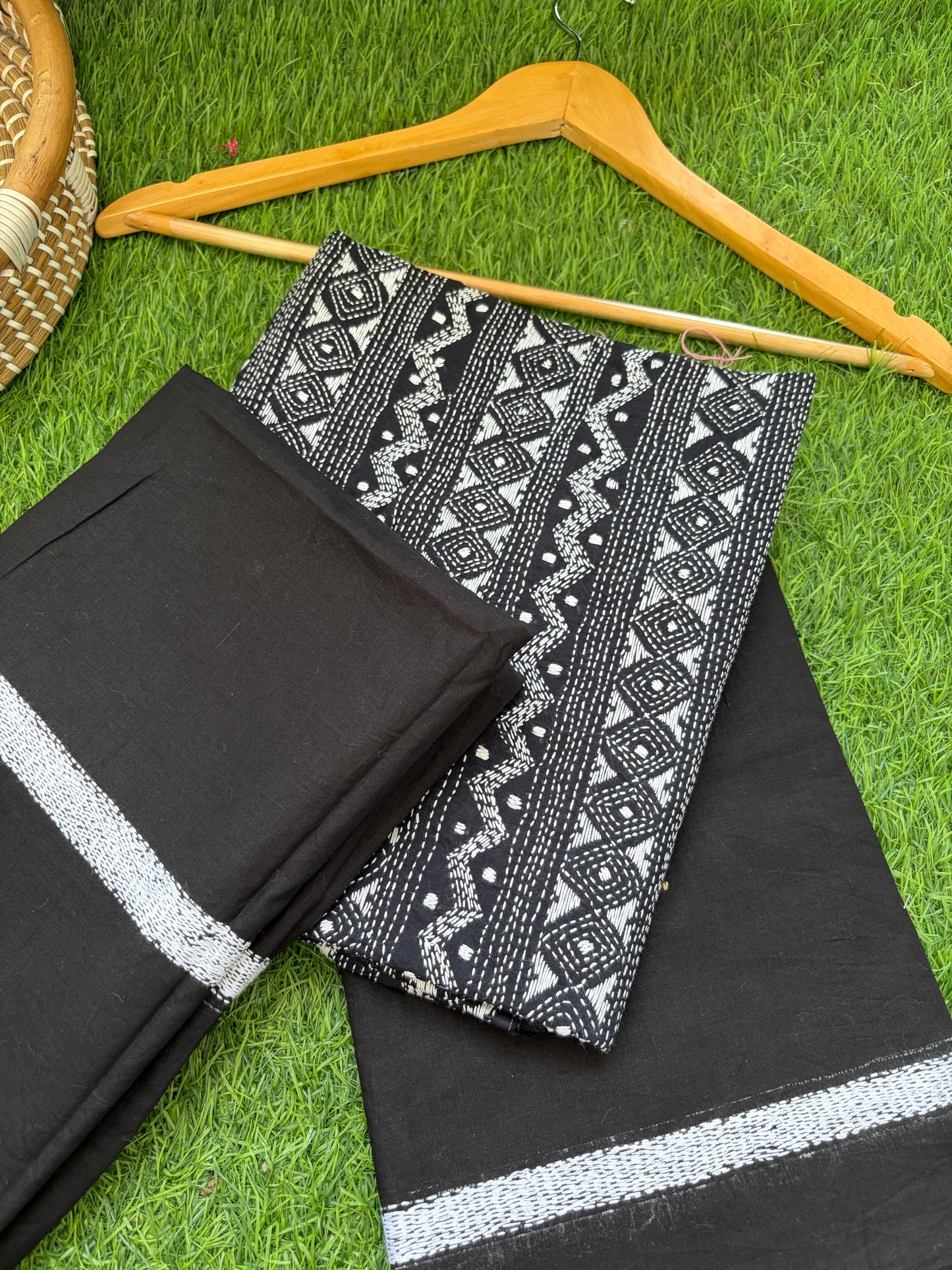 Handwoven Cotton Kantha Kurta Dupatta