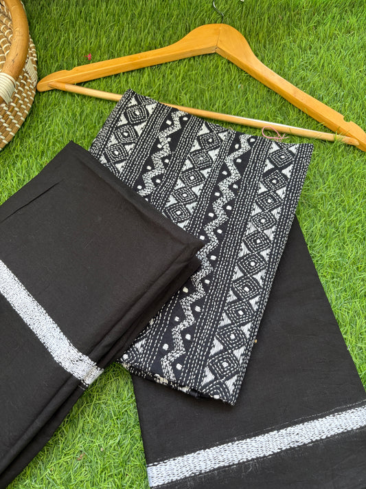 Handwoven Cotton Kantha Kurta Dupatta