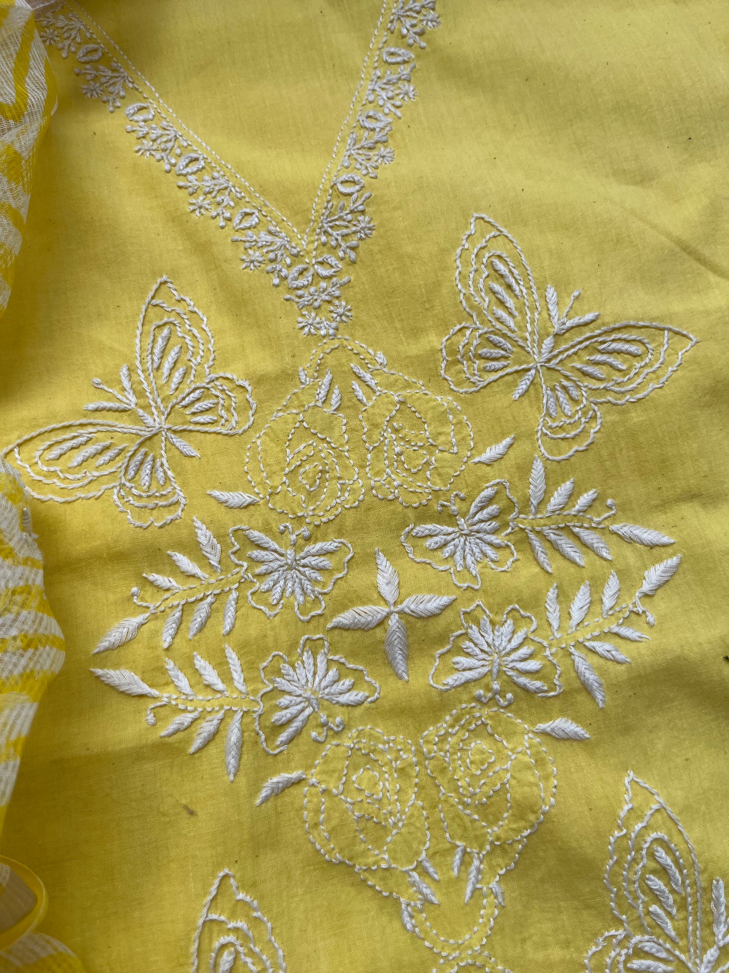 Kala cotton chikan kurta kota dupatta