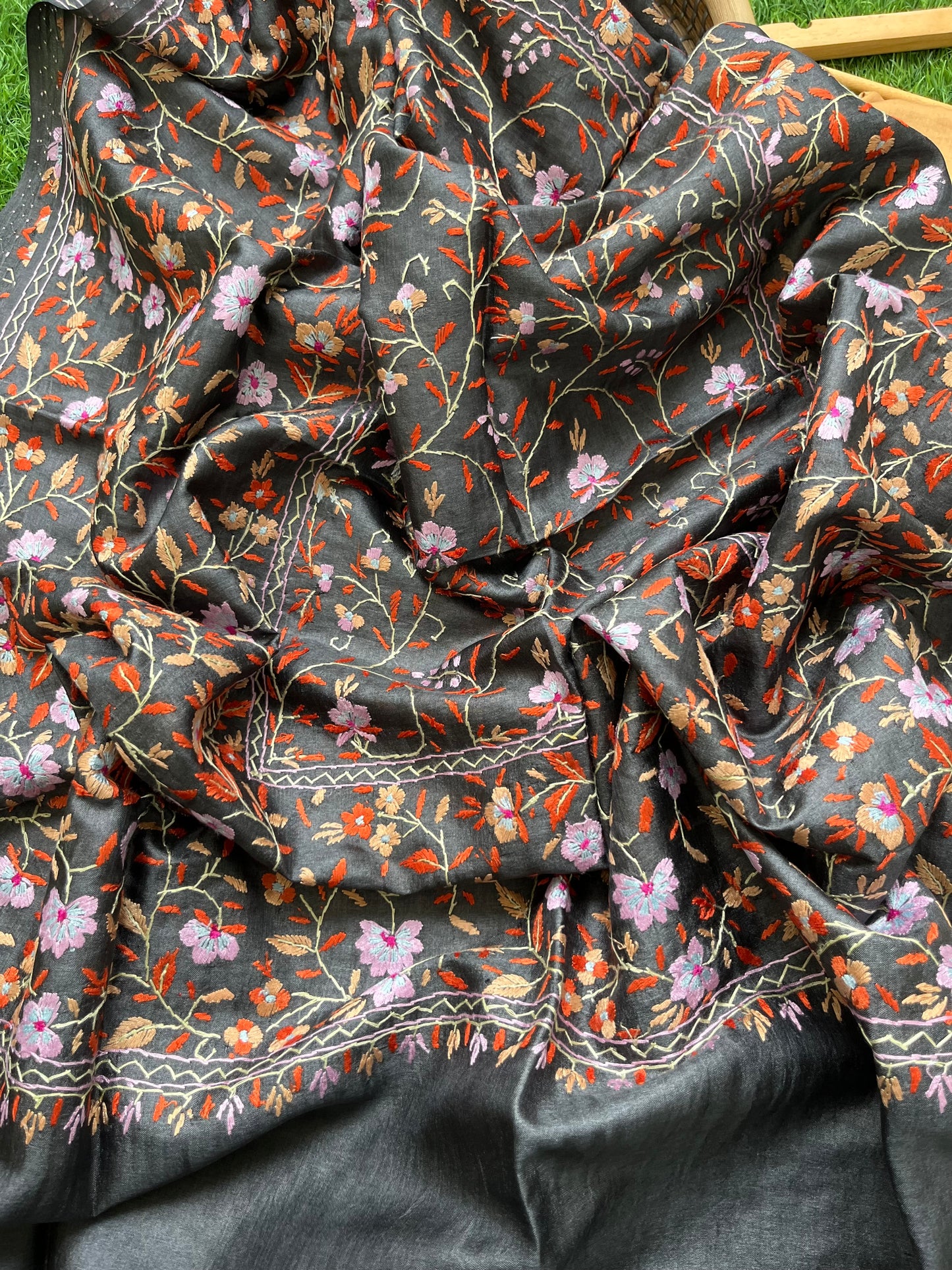 Silk needle work Dupatta chanderi silk kurta Bottom fabric