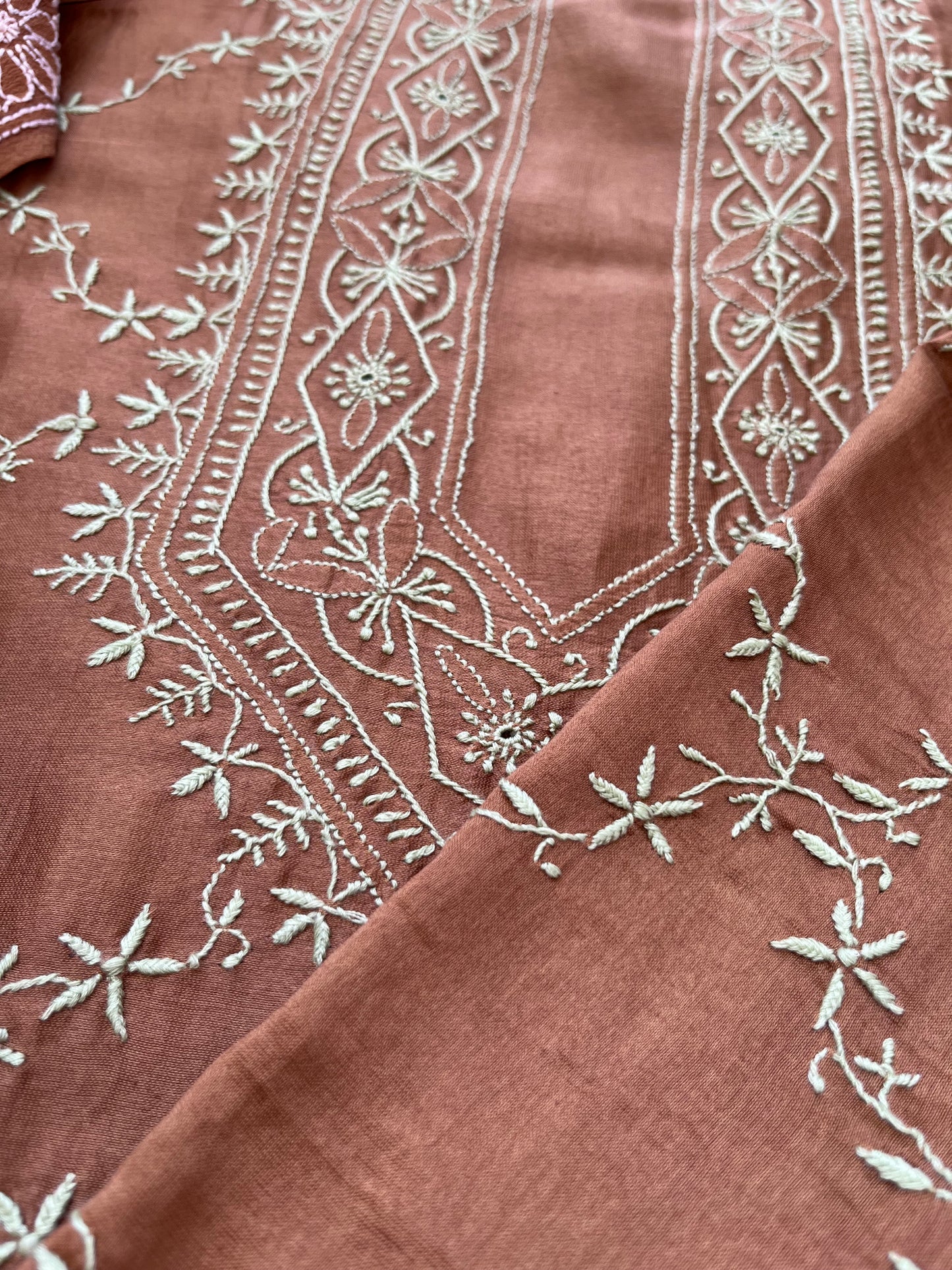 Chanderi Chikankari kurta with georgette dupatta