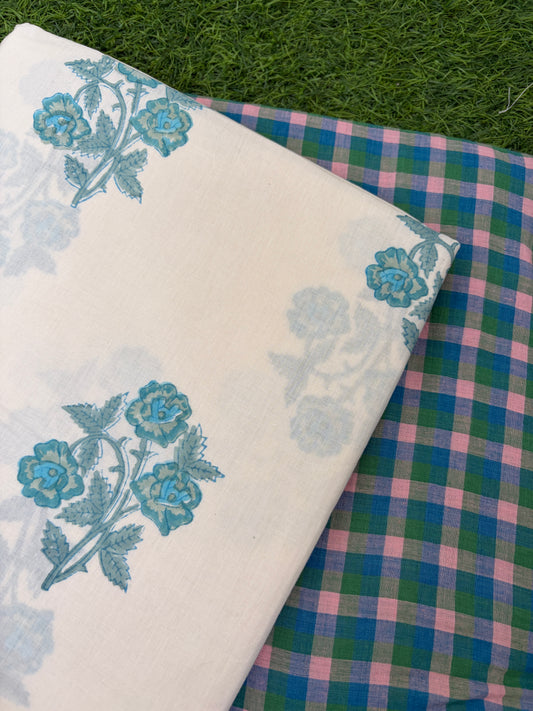 Cotton block print khadi checks kurta Bottom