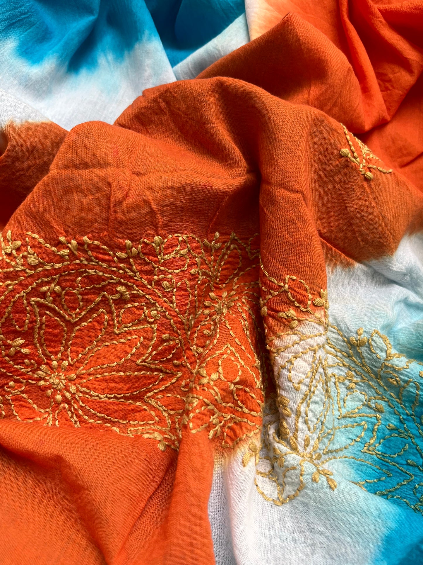 Cotton block print kurta bottom chikankari dupatta