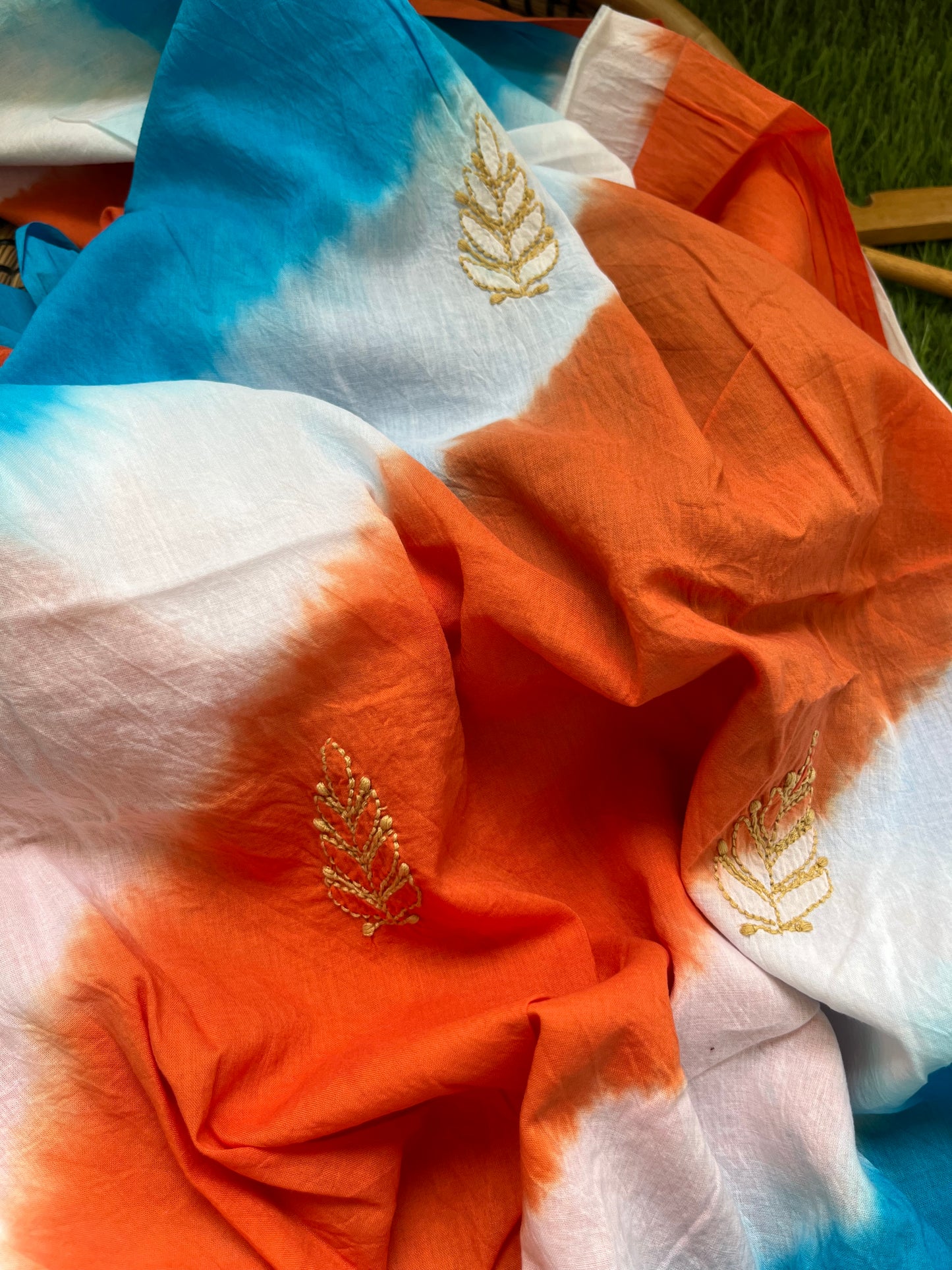 Cotton block print kurta bottom chikankari dupatta