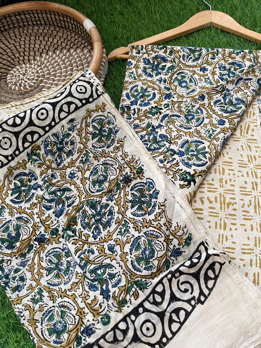 Cotton Kalamkari block print kurta bottom Dupatta