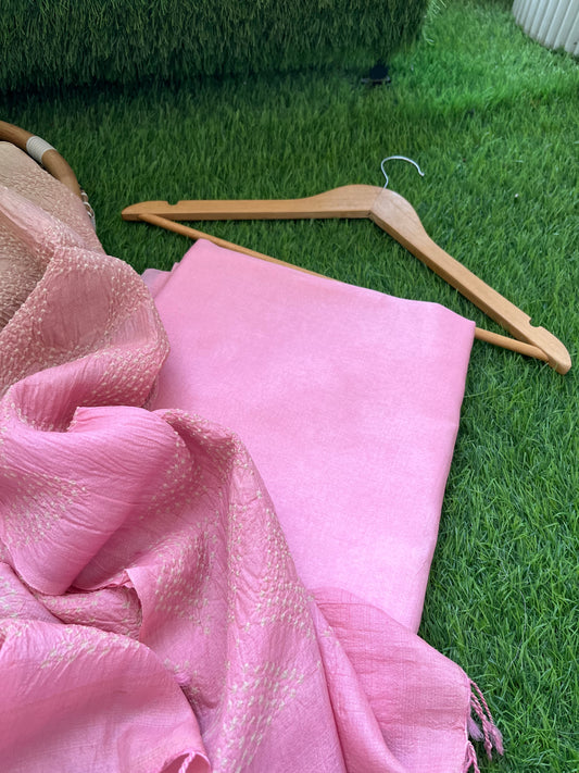 Tussar silk Bandhani dupatta plain kurta