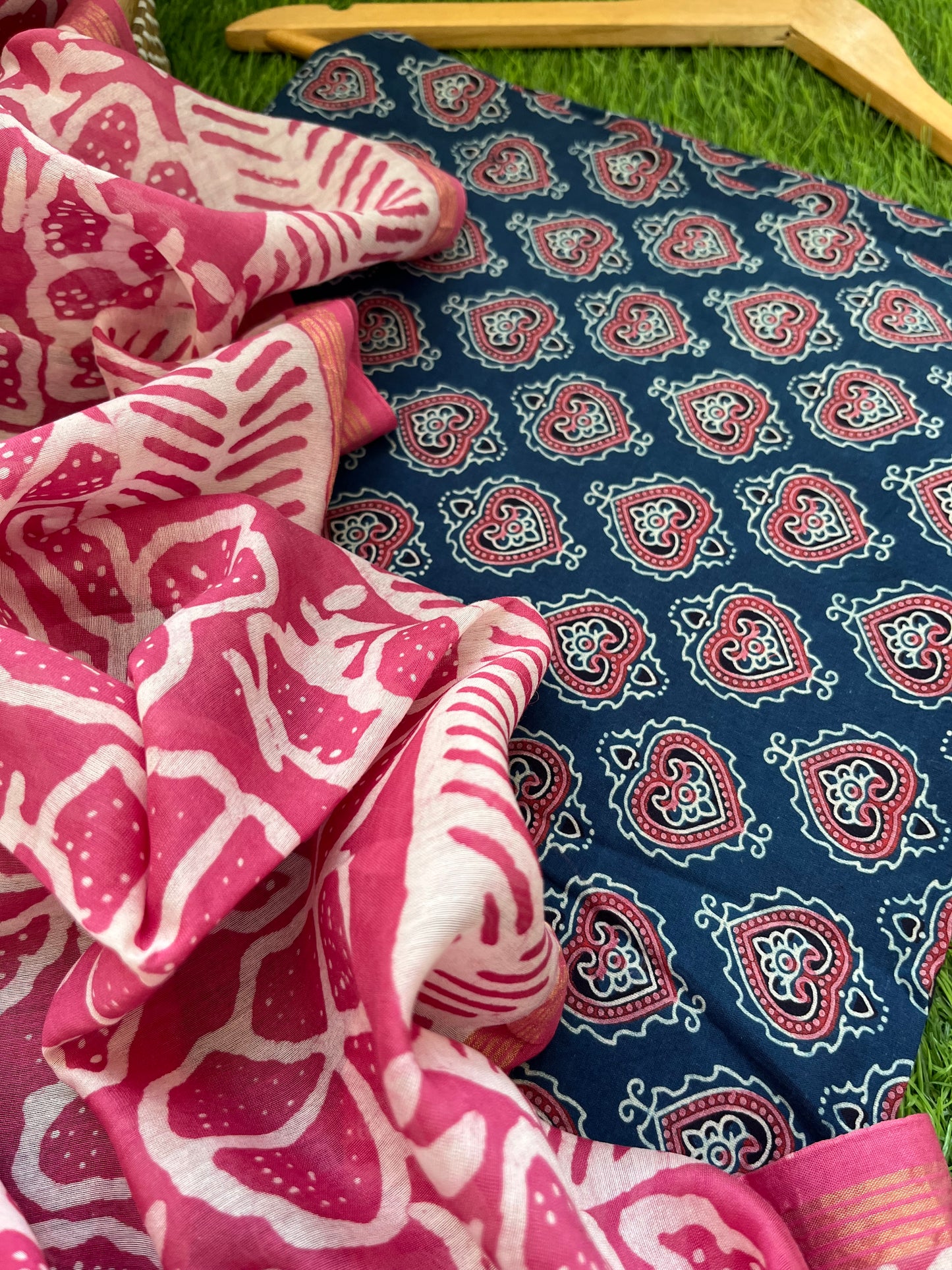 Cotton ajrakh kurta chanderi baatik dupatta