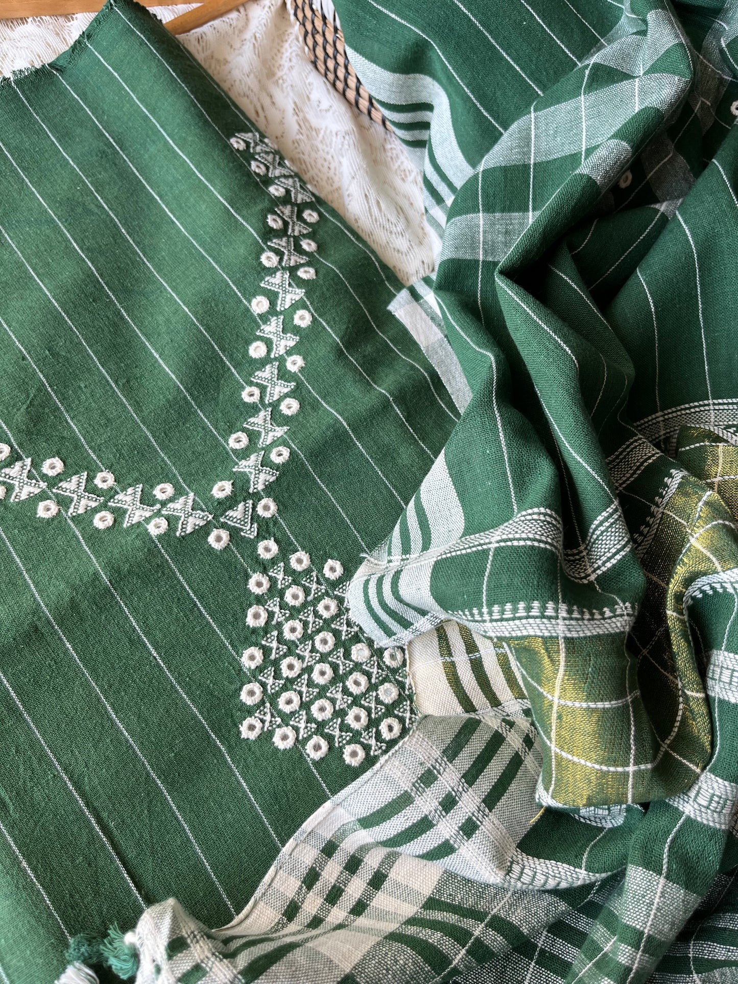 Handwoven organic kala Cotton kurta bottom dupatta