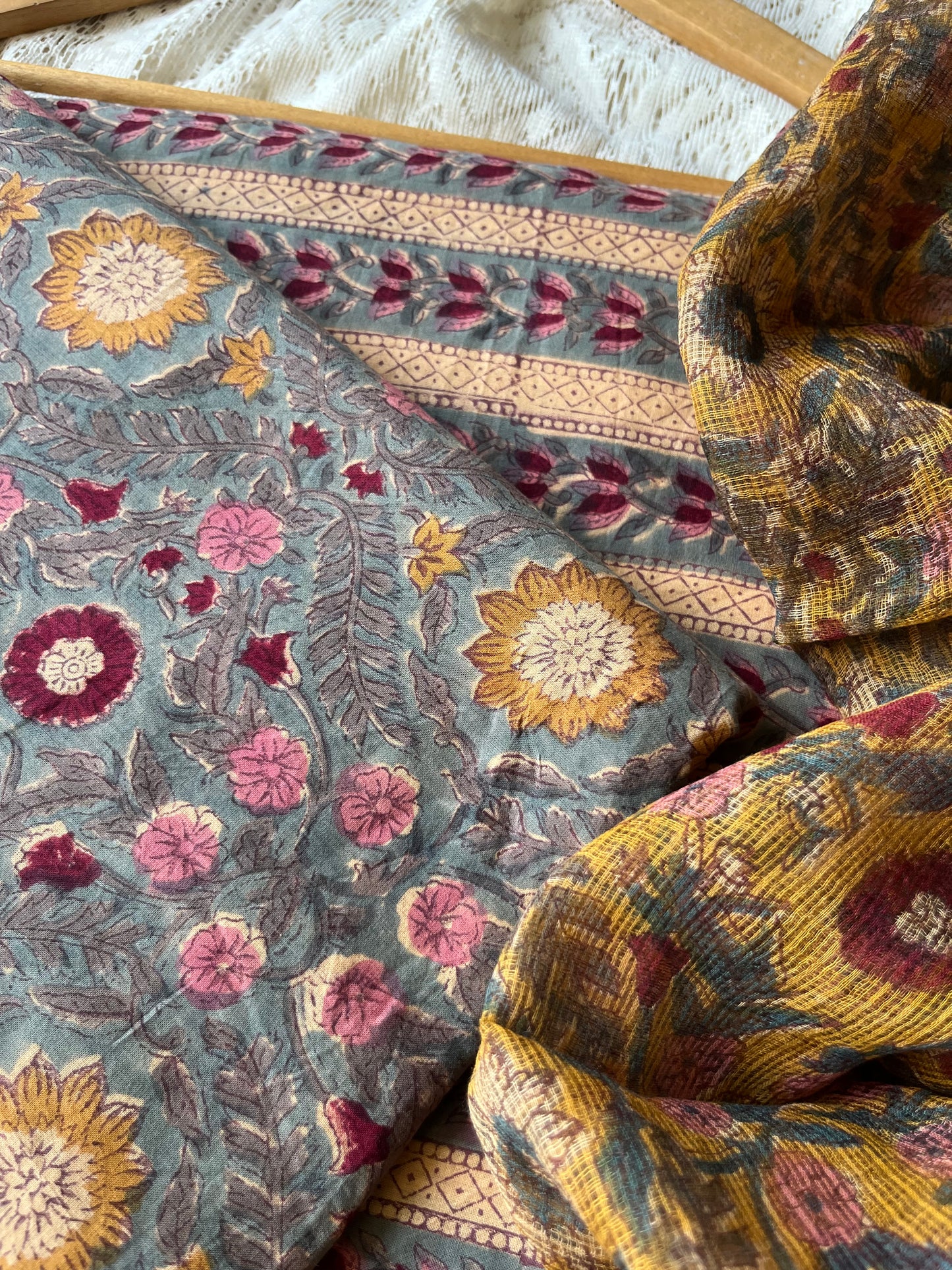 Cotton kurta bottom Kota Doria dupatta