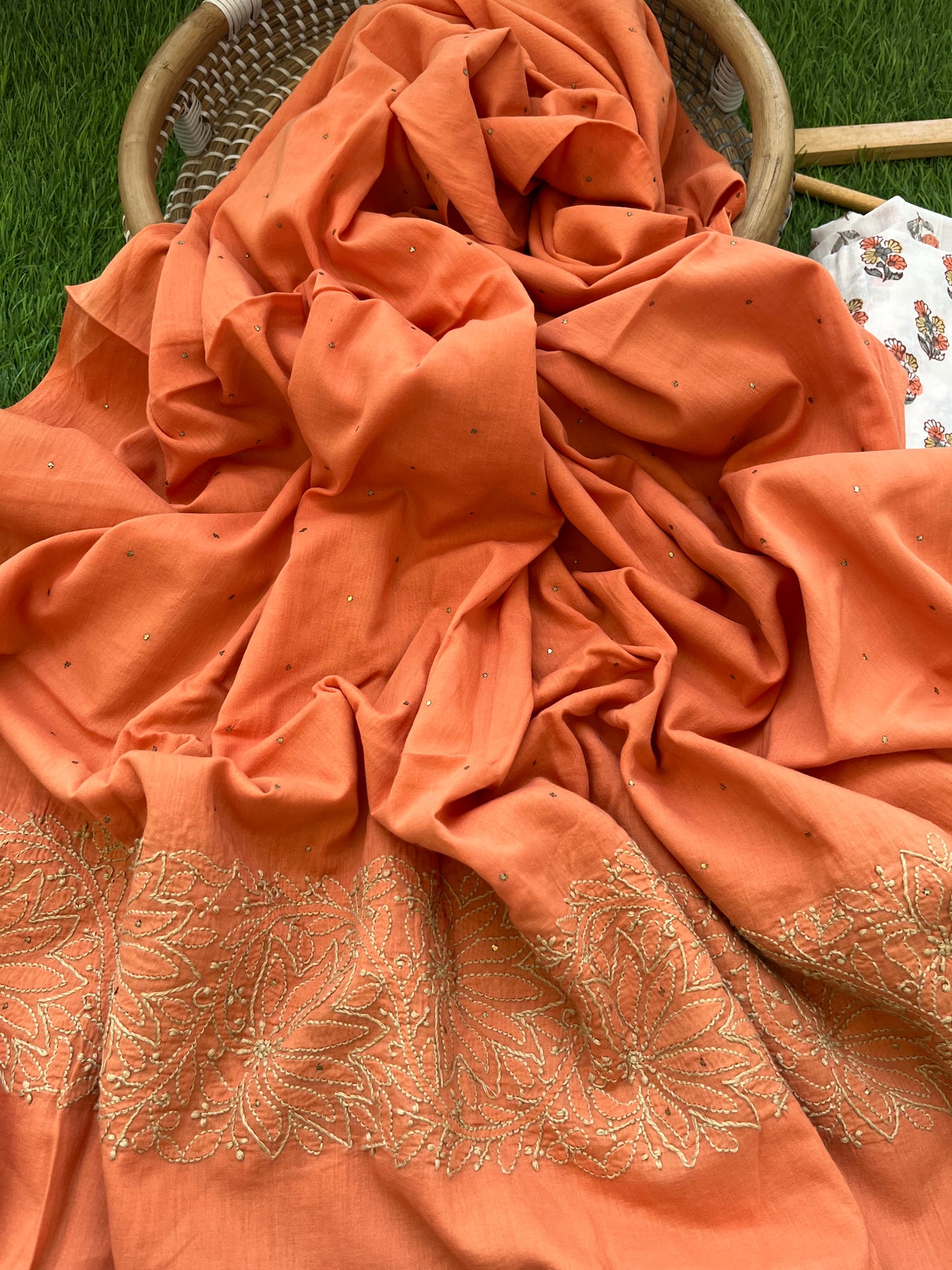 Cotton block print kurta bottom chikankari dupatta