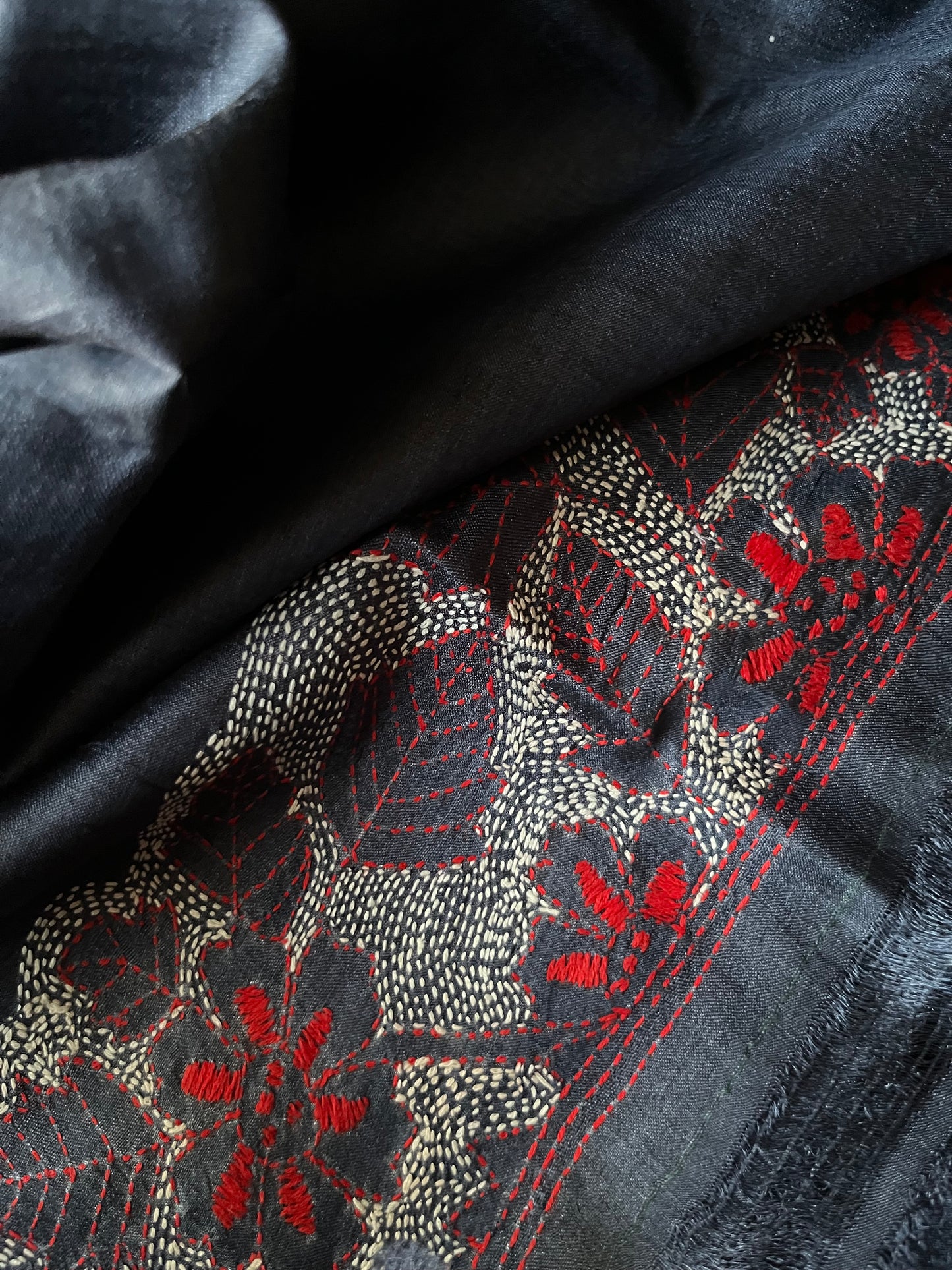 Silk Kantha work kurta fabric