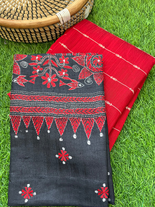 Silk Kantha Dupatta with silk kurta fabric