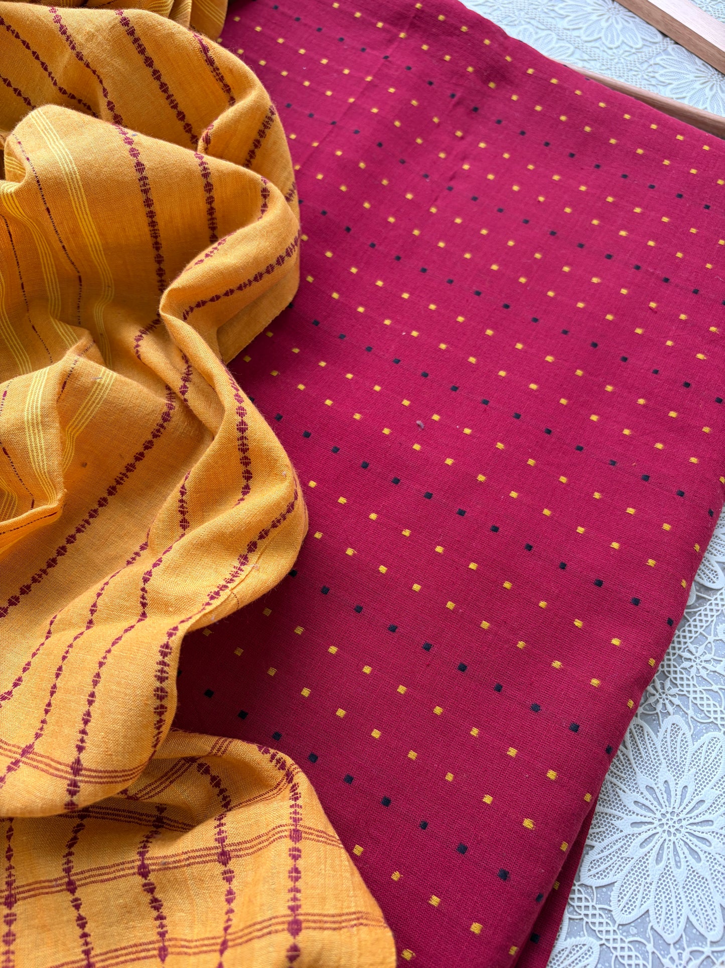 Mangalgiri Cotton 3 pc set - kurta bottom Dupatta