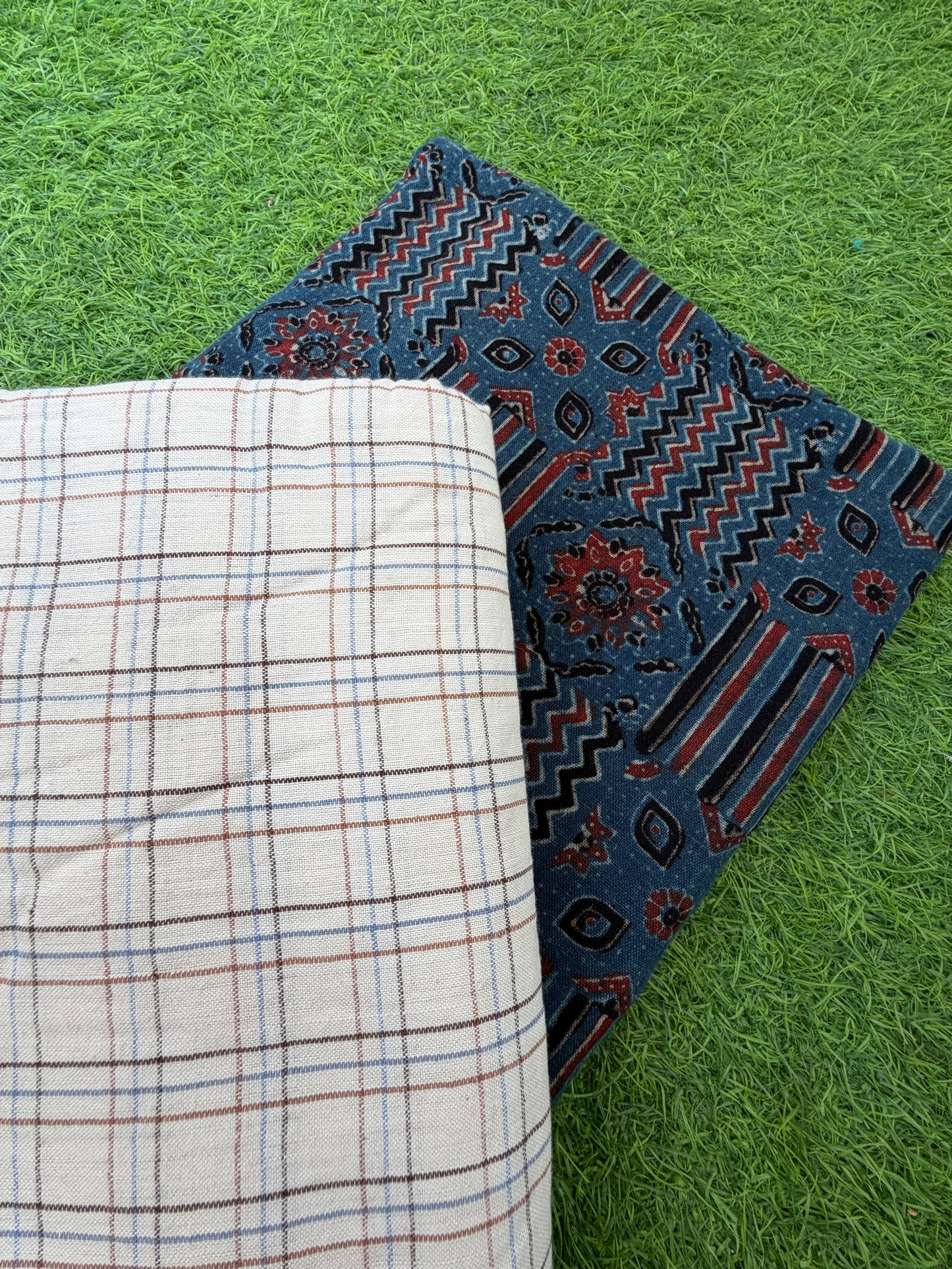 Kala Cotton ajrakh kurta khadi check Bottom