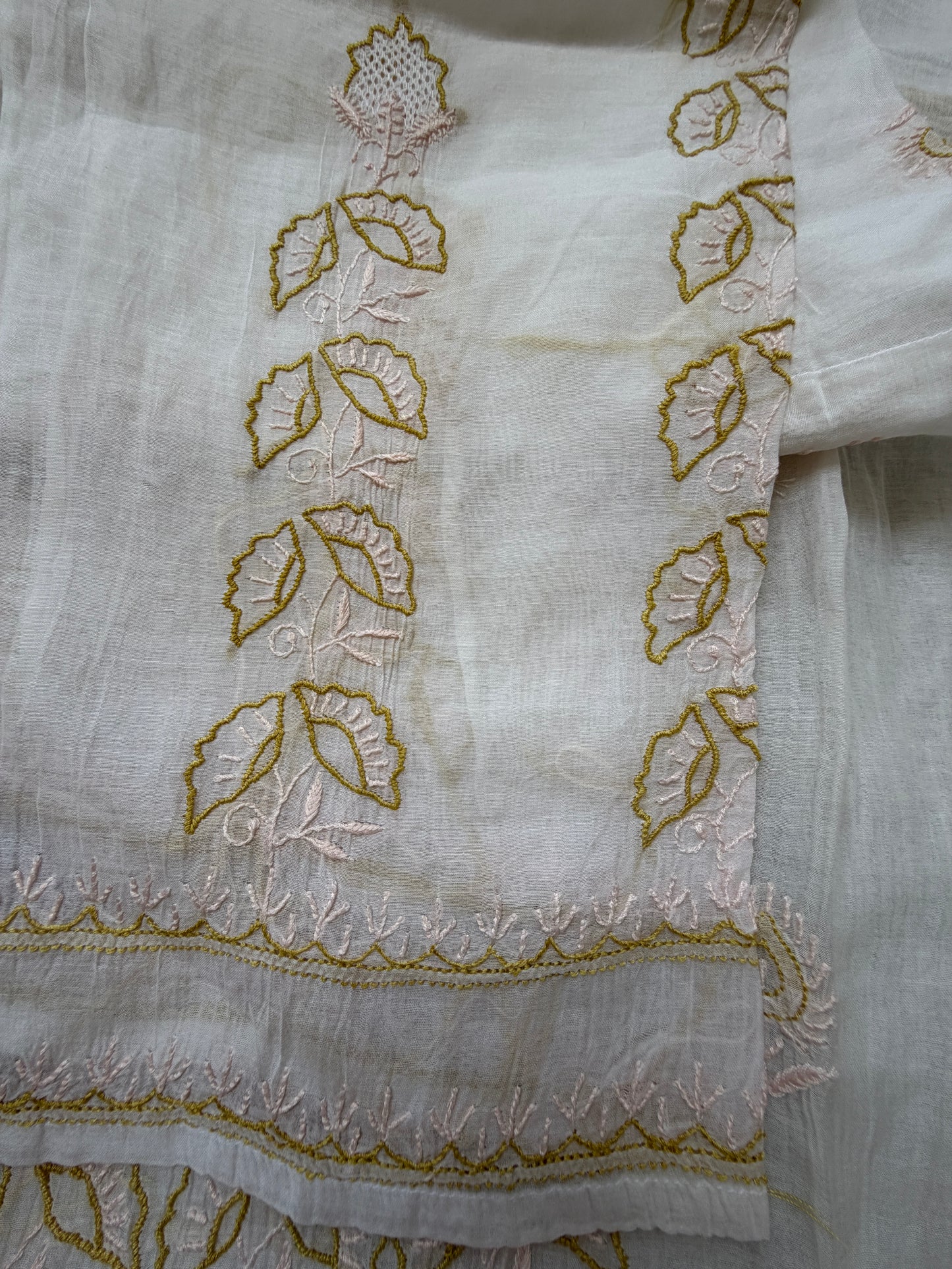 Semi stitched Chanderi Chikankari Kurta Dupatta