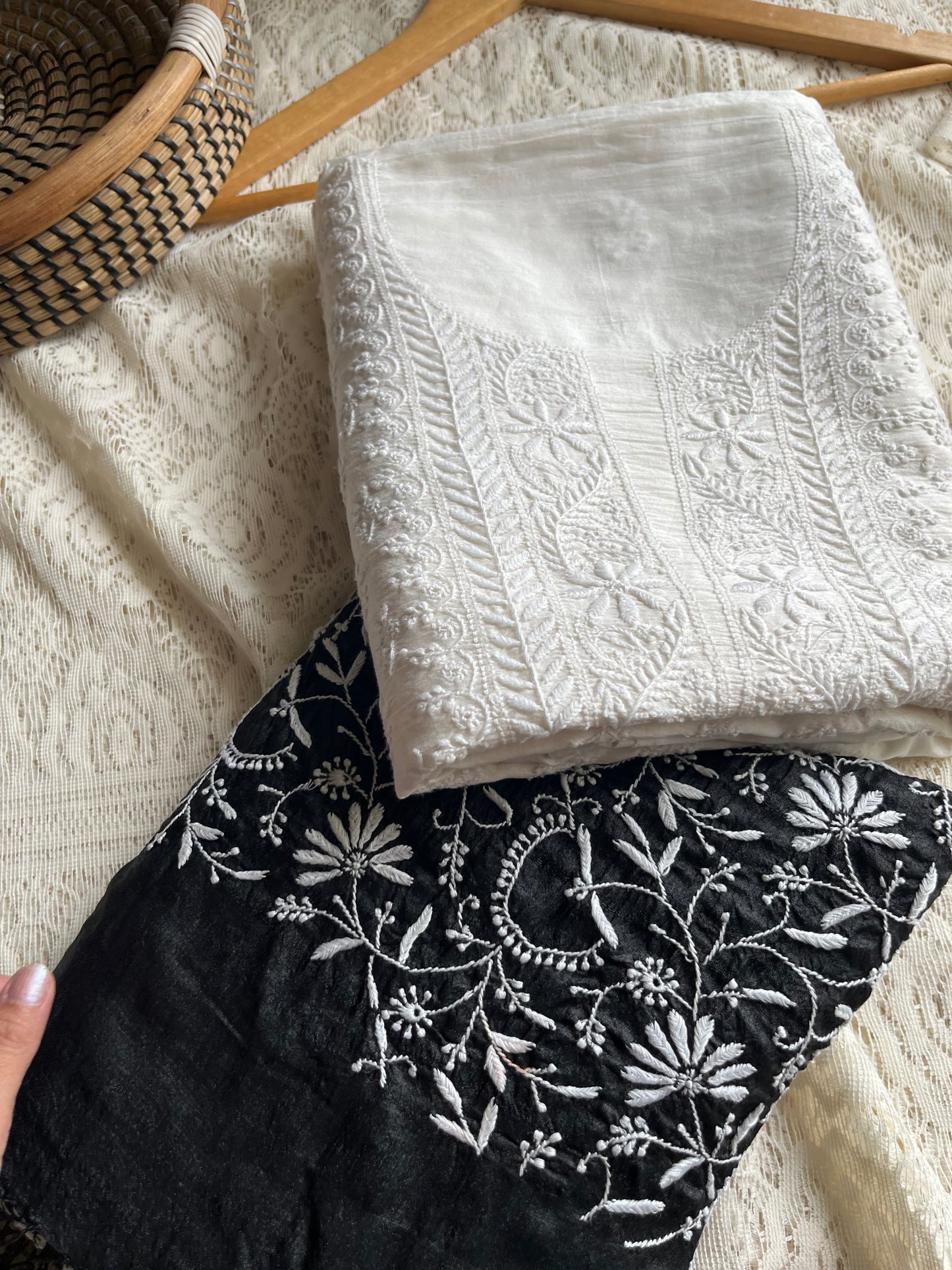 Chanderi Chikankari kurta with tussar dupatta