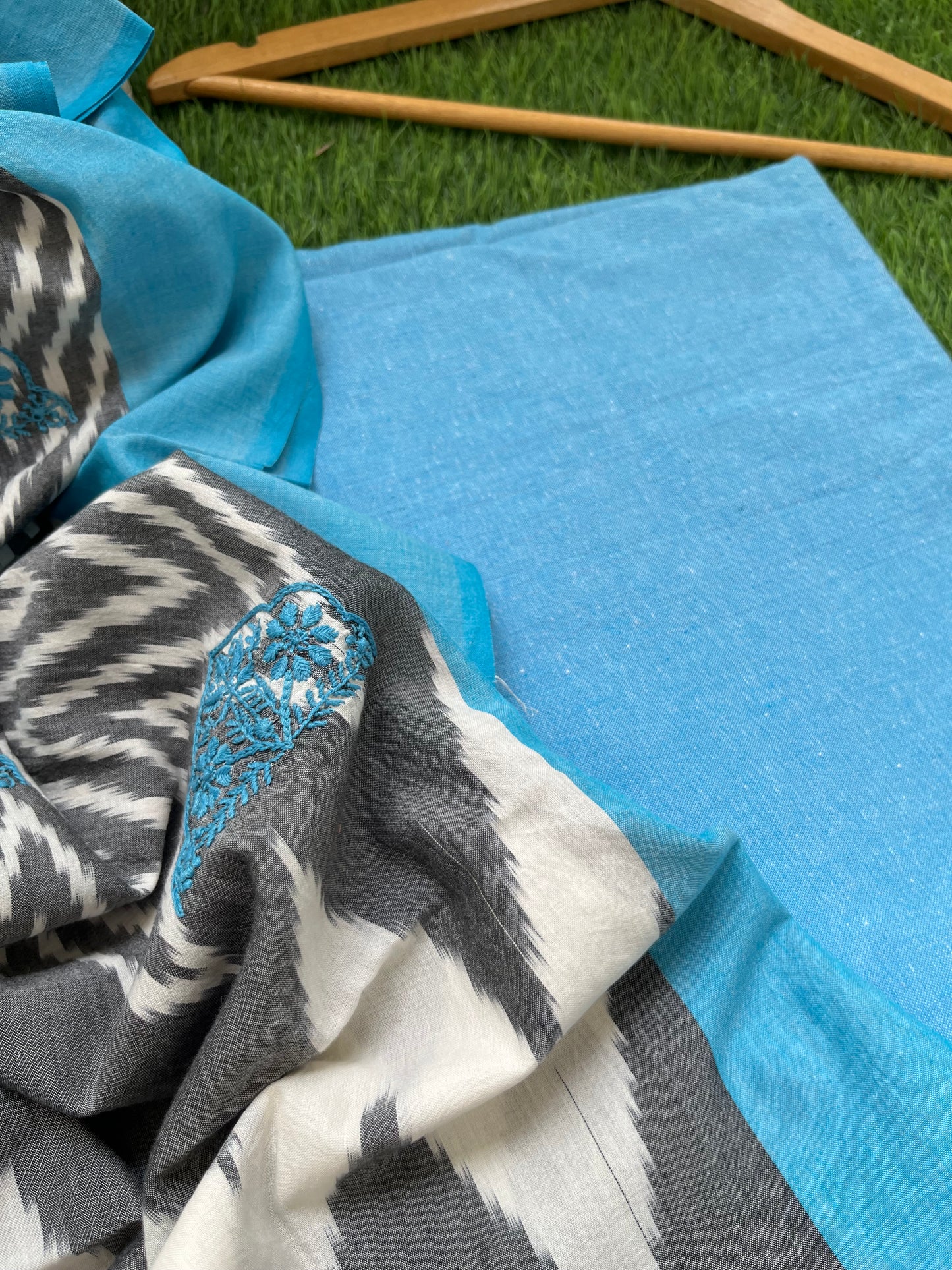 Double ikkat chikankari Dupatta