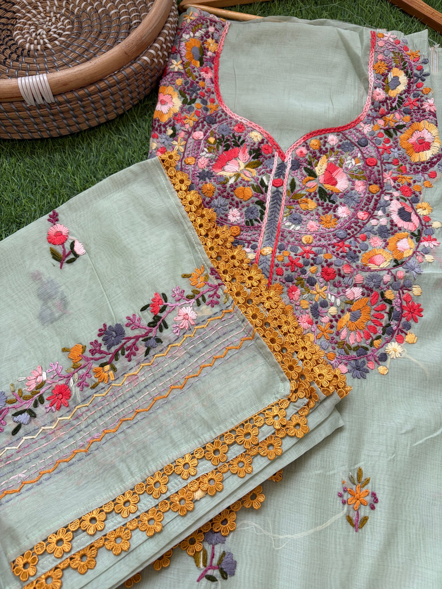 Chanderi silk knot work embroidered kurta dupatta