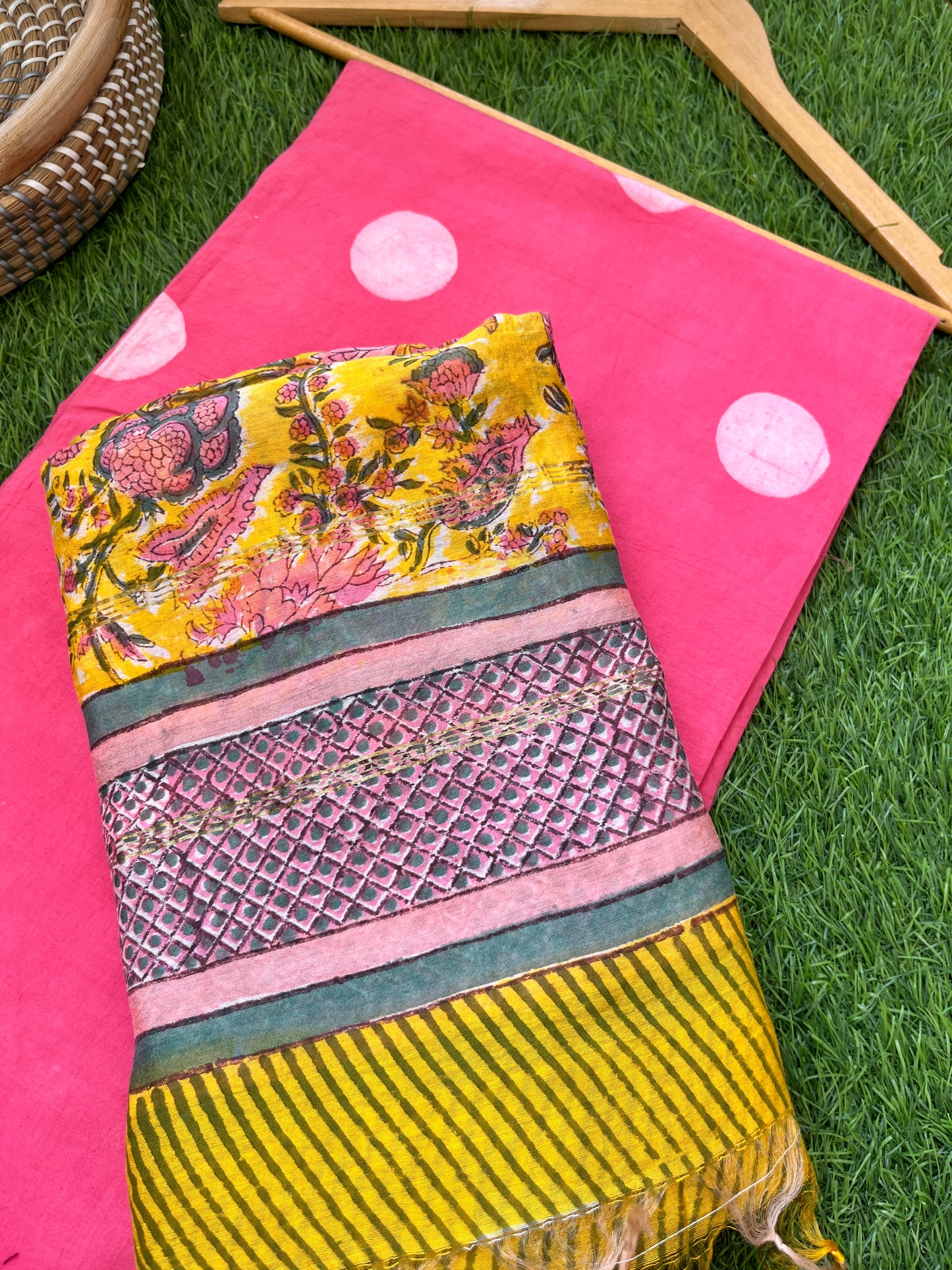 Block print kurta fabric chanderi dupatta