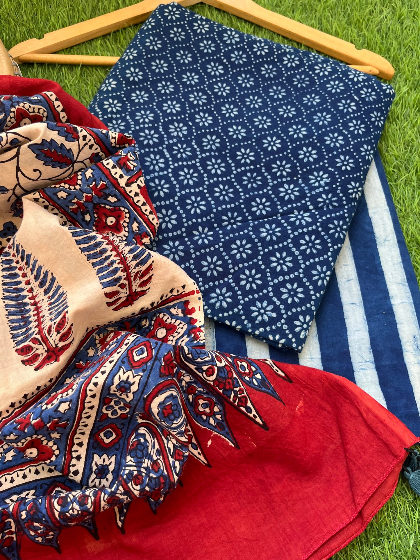 Cotton block print kurta bottom cotton ajrakh dupatta