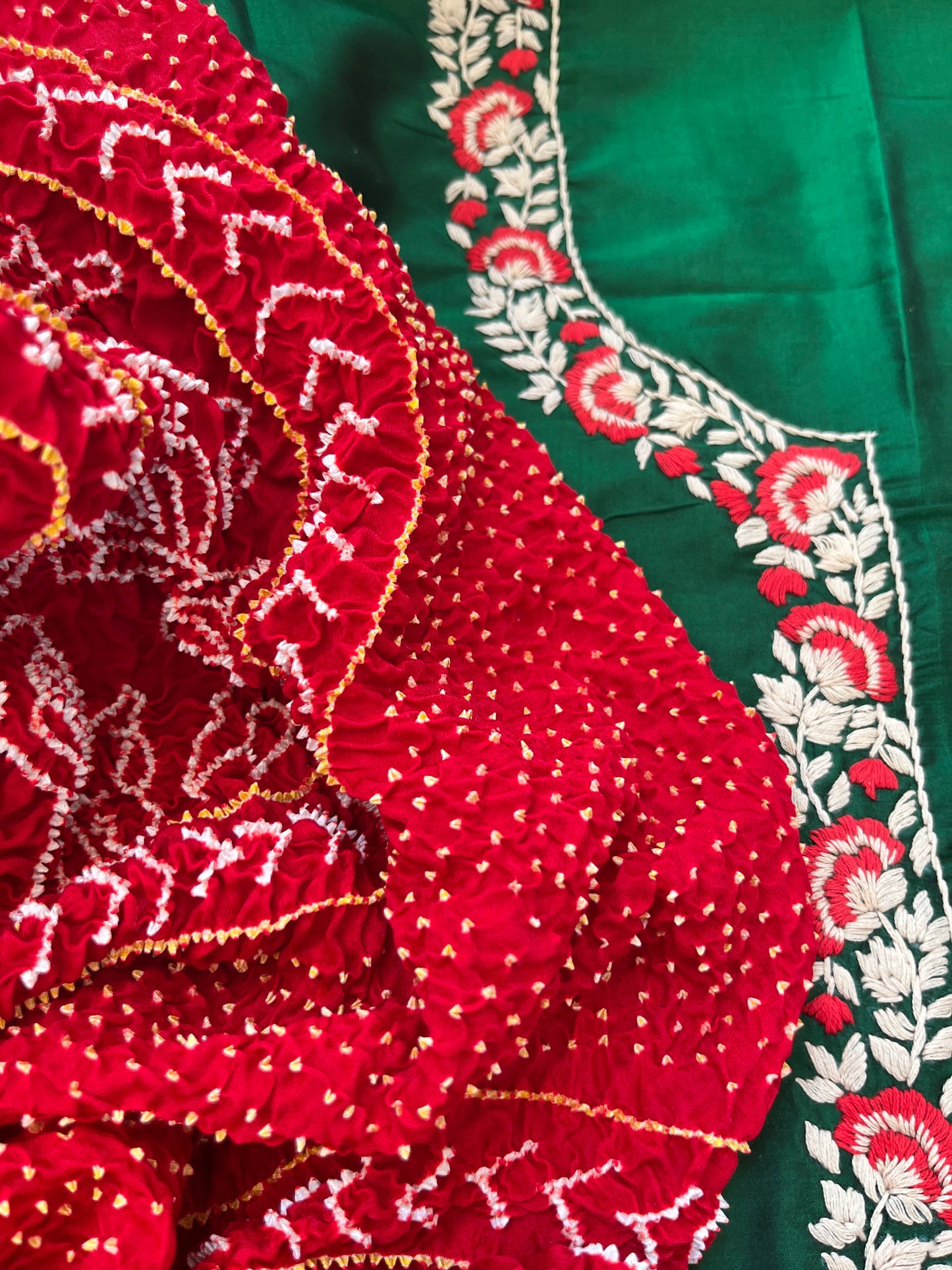 Silk thread work kurta fabric with Bandhani dupatta