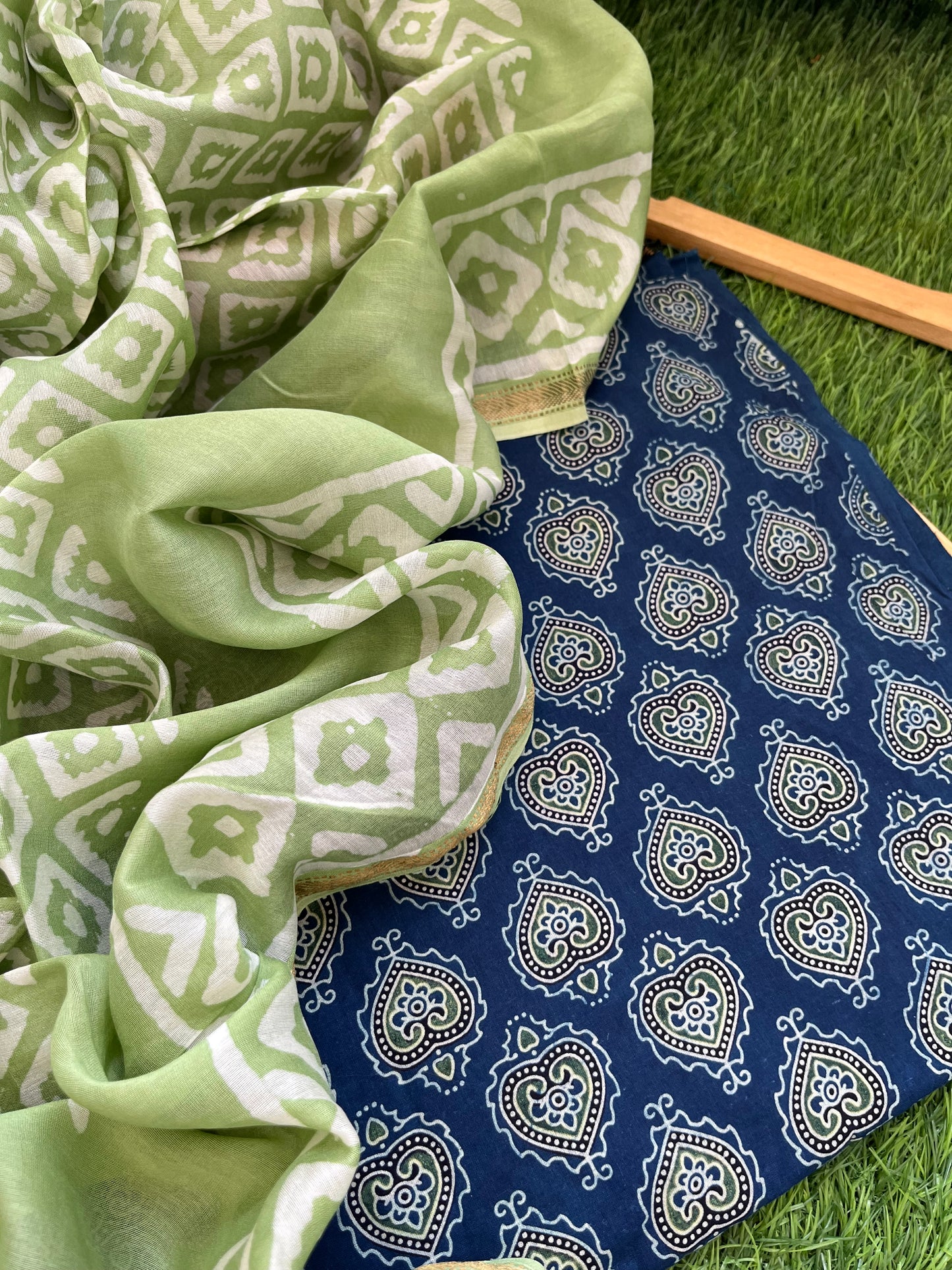 Cotton ajrakh kurta chanderi baatik dupatta