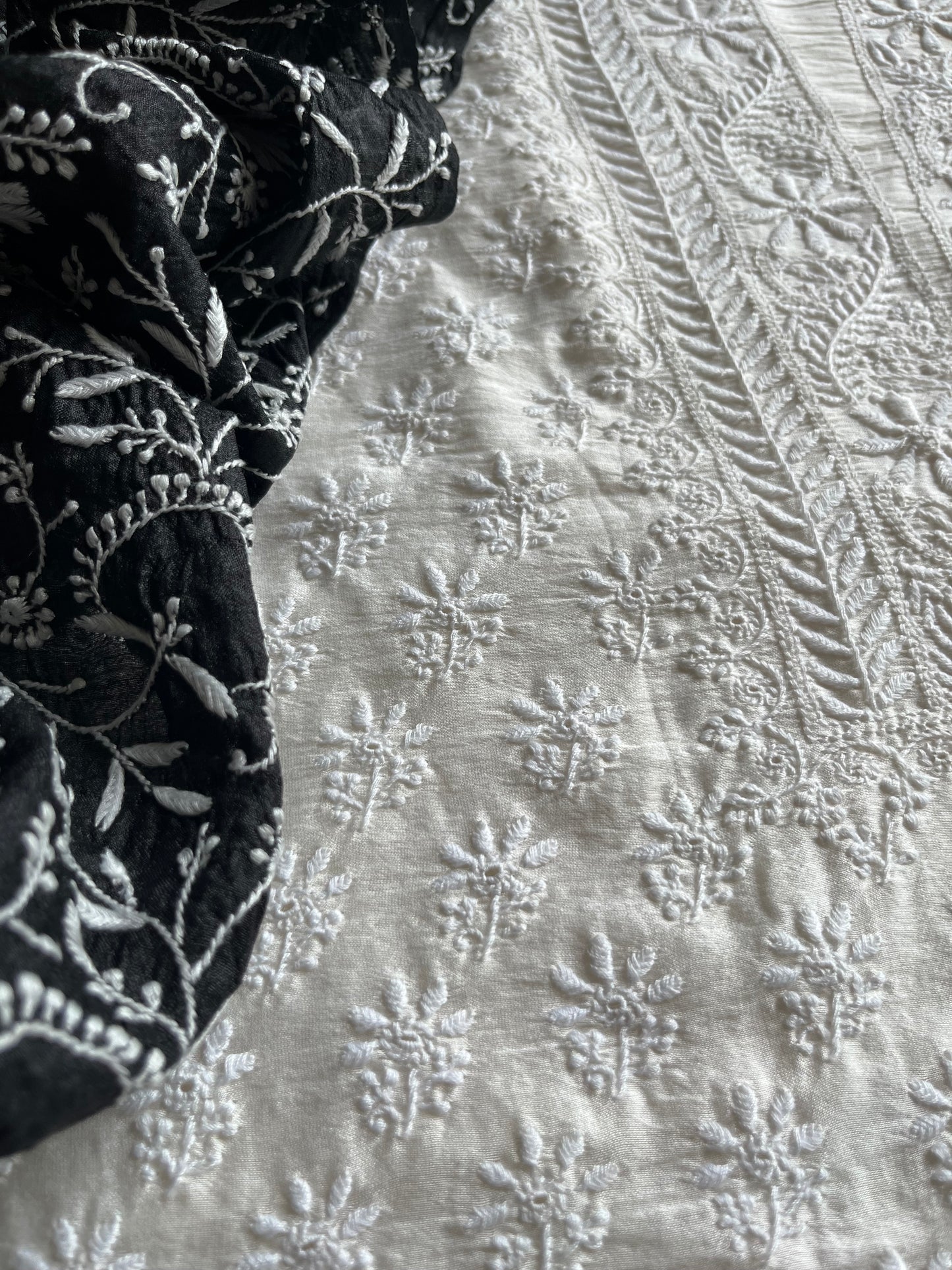 Chanderi Chikankari kurta with tussar dupatta