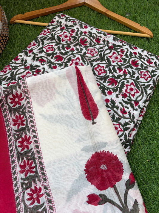 Block print kurta fabric chanderi dupatta