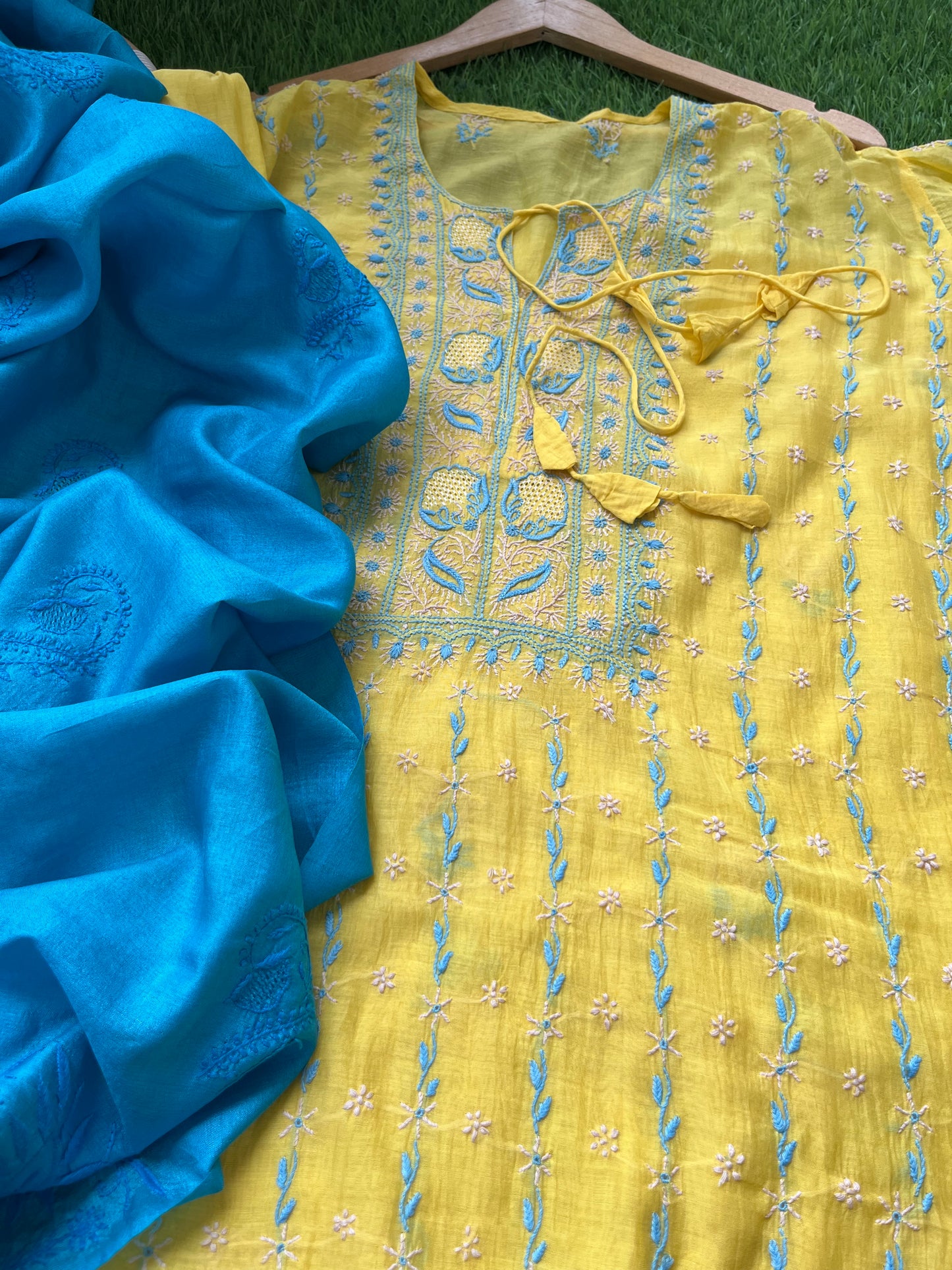 Chanderi Chikankari Kurta silk Dupatta