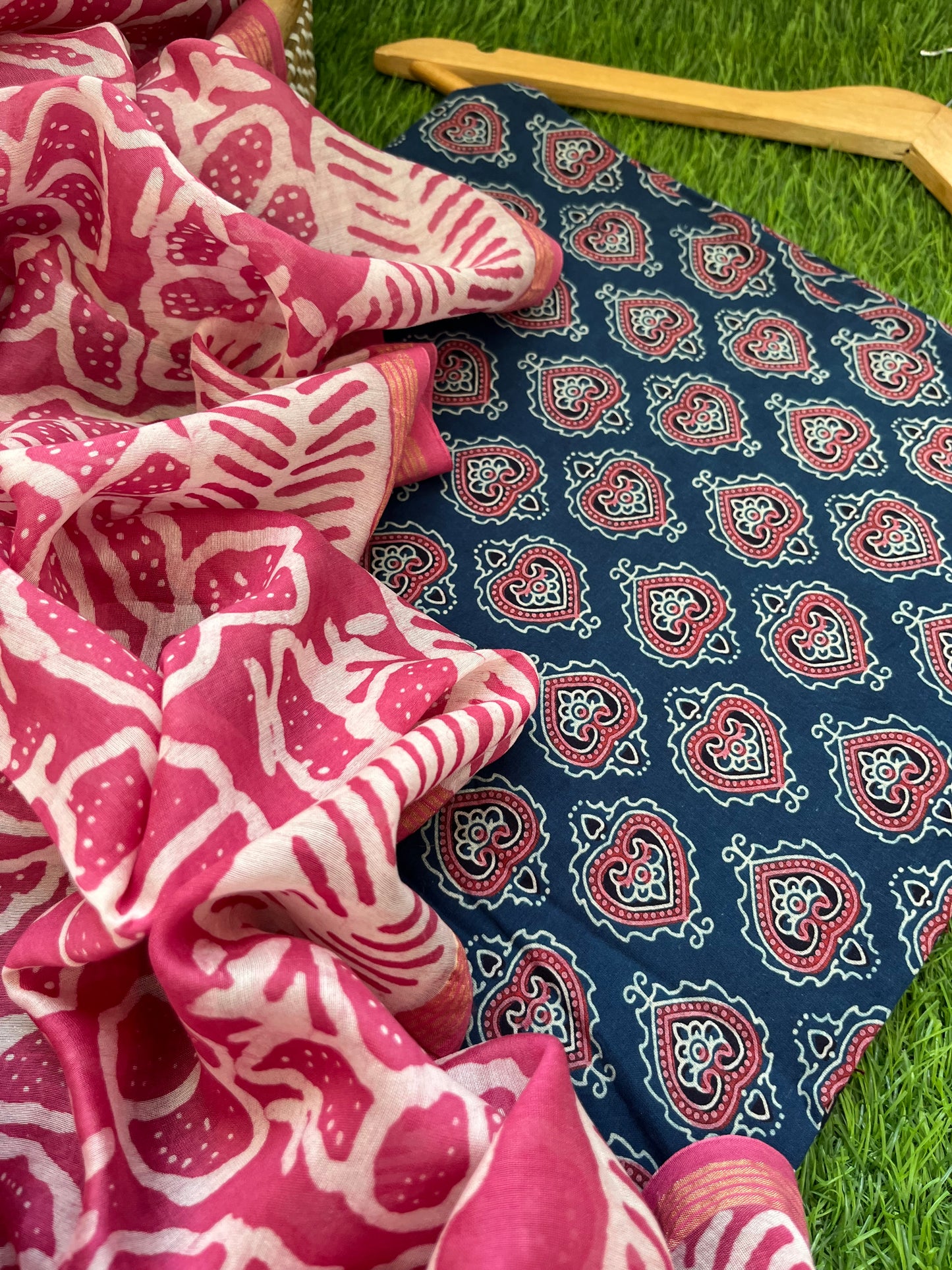 Cotton ajrakh kurta chanderi baatik dupatta