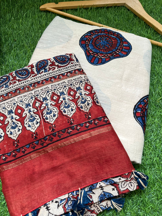 Cotton slub ajrakh kurta chanderi ajrakh dupatta