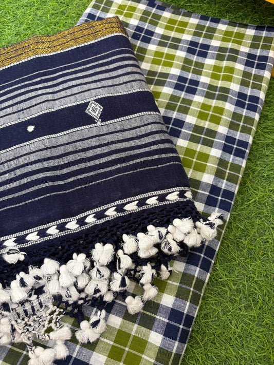 Handwoven check Kurta kala cotton bhujodi dupatta