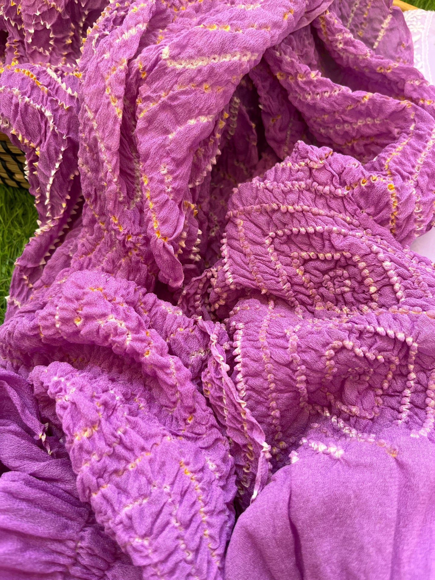 Cotton Chikankari kurta with chinon bandhani dupatta