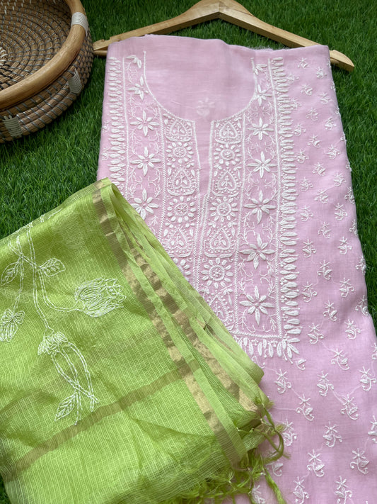 Chanderi Chikankari Kurta kota silk Dupatta