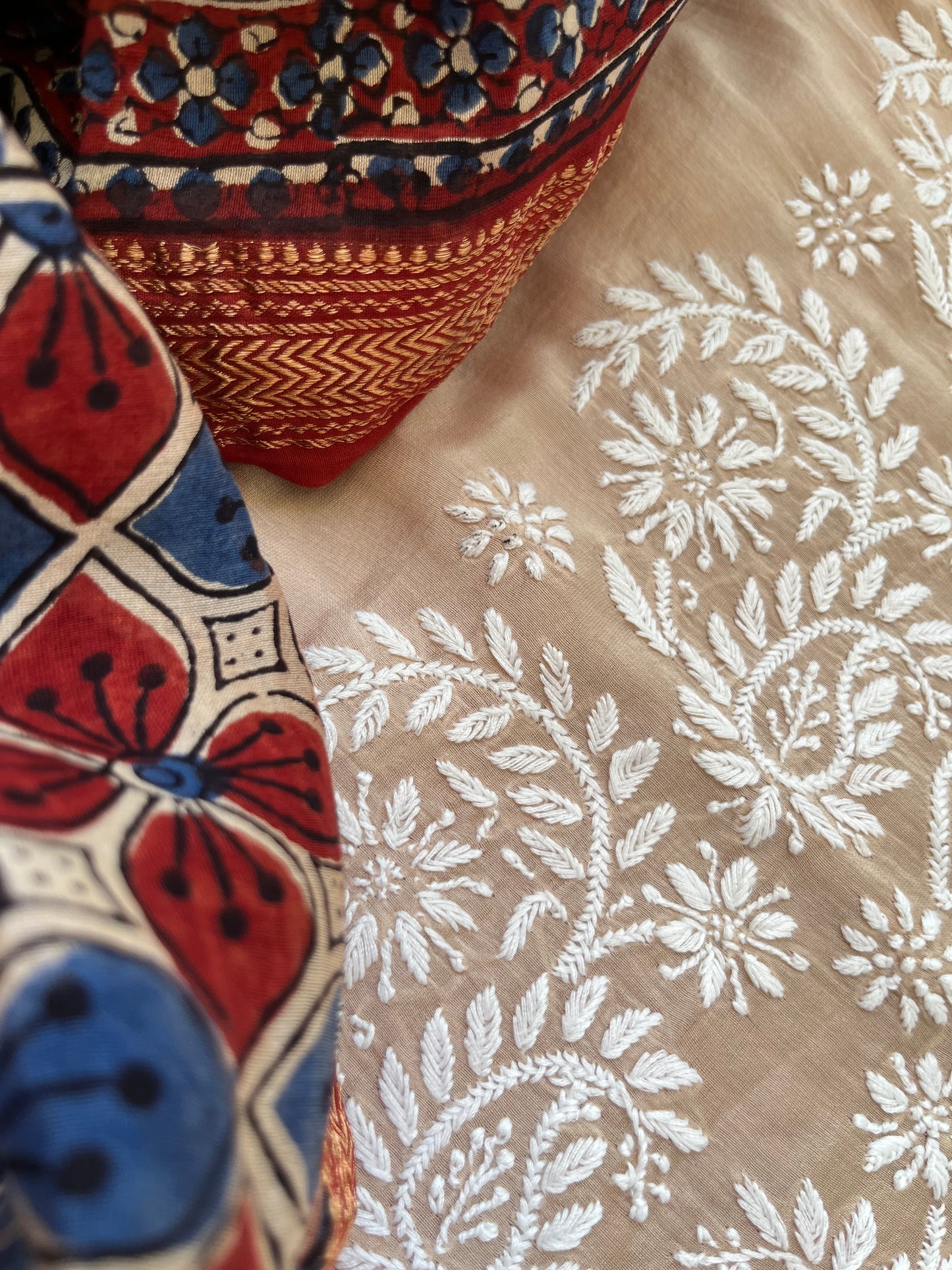 Chanderi Chikankari Kurta ajrakh Dupatta