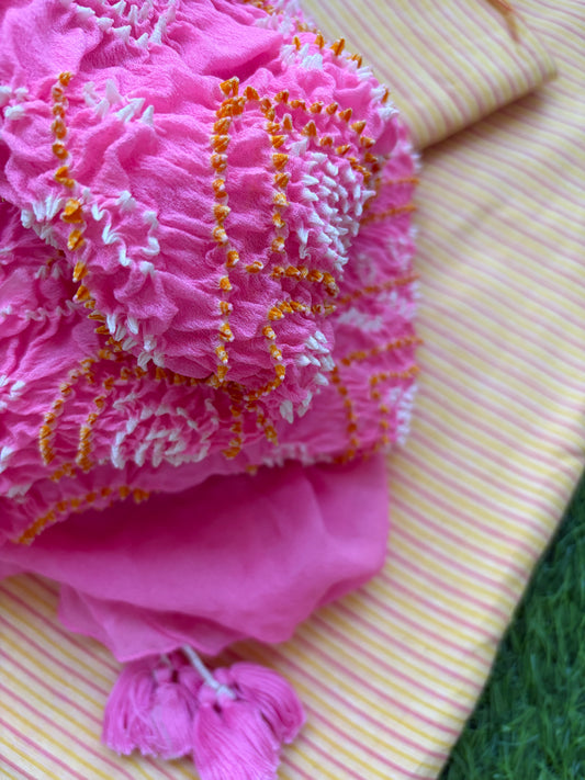 Khadi (handwoven) kurta bottom pure chinon bandhani dupatta