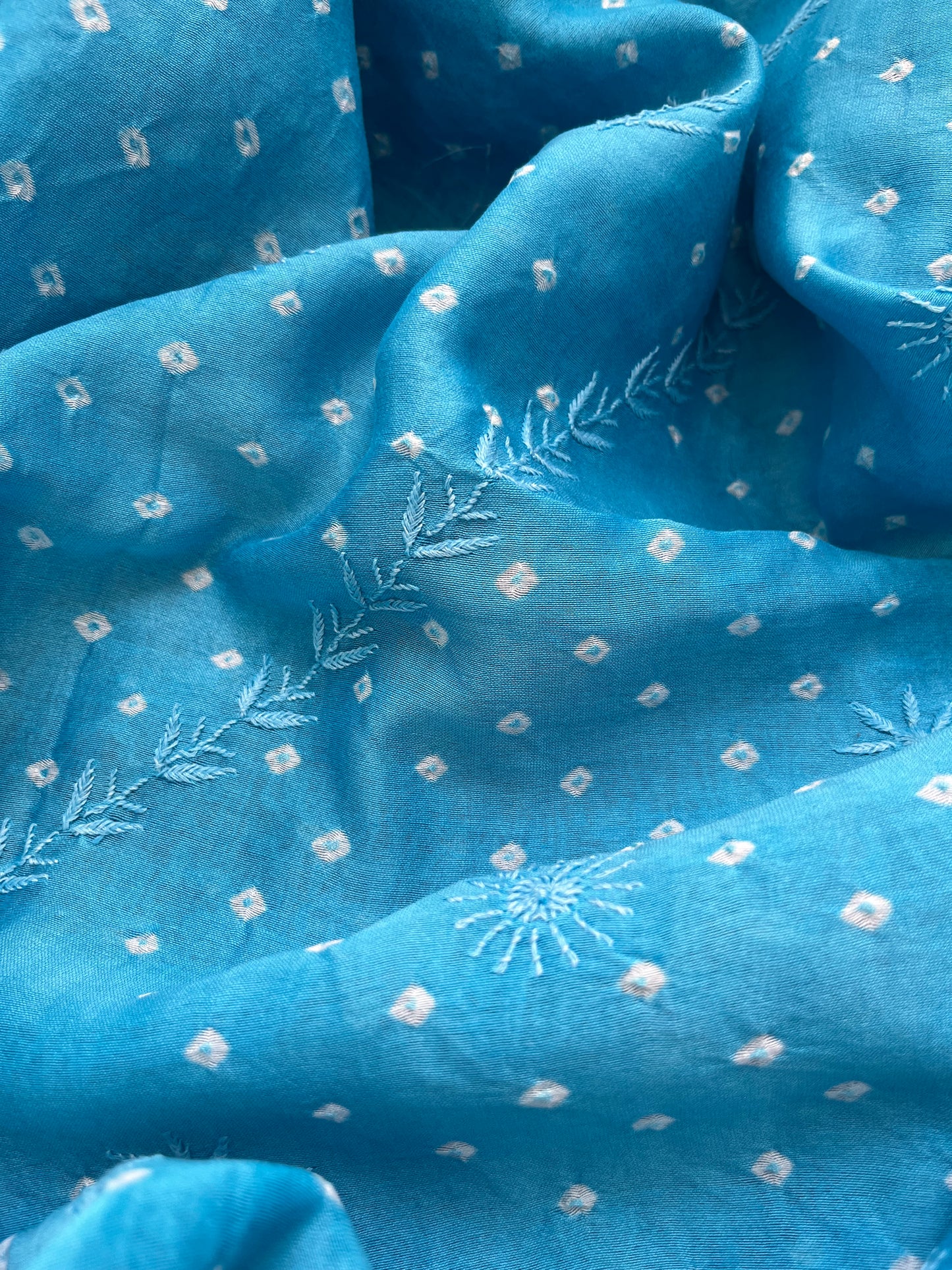 Silk sindhi work kurta fabric with Bandhani chikankari dupatta