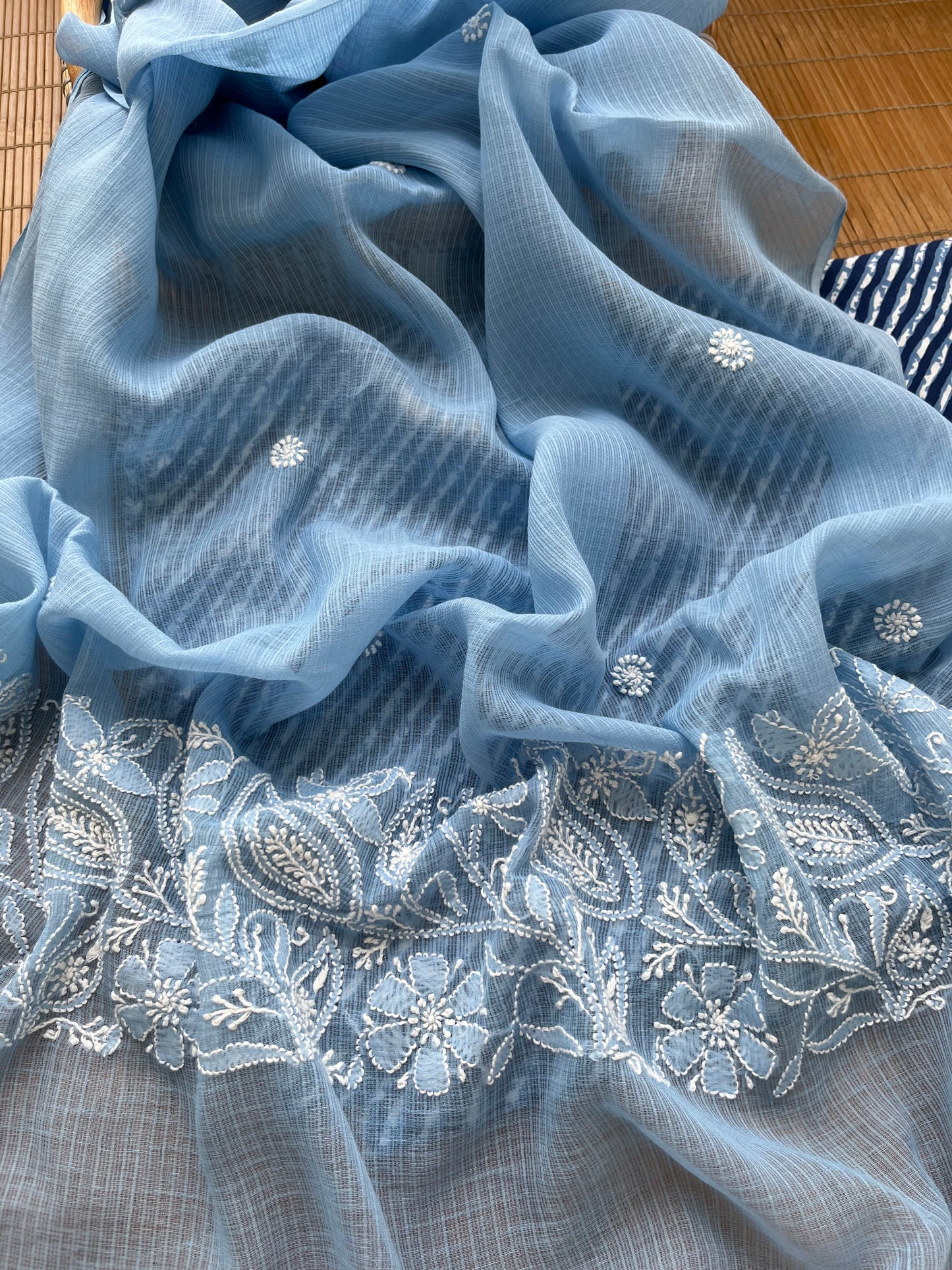 Chikankari Dupatta and print kurta Fabric