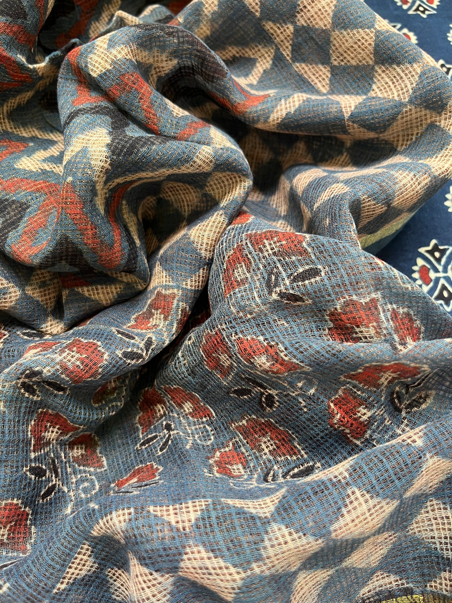 Cotton block print kurta bottom kota doria ajrakh dupatta