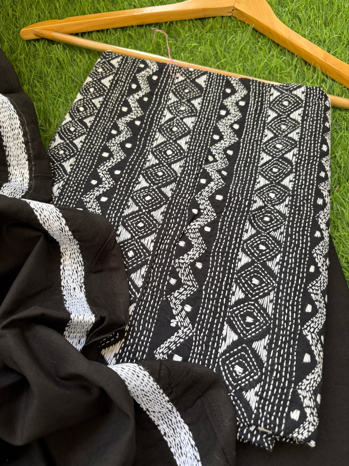 Handwoven Cotton Kantha Kurta Dupatta