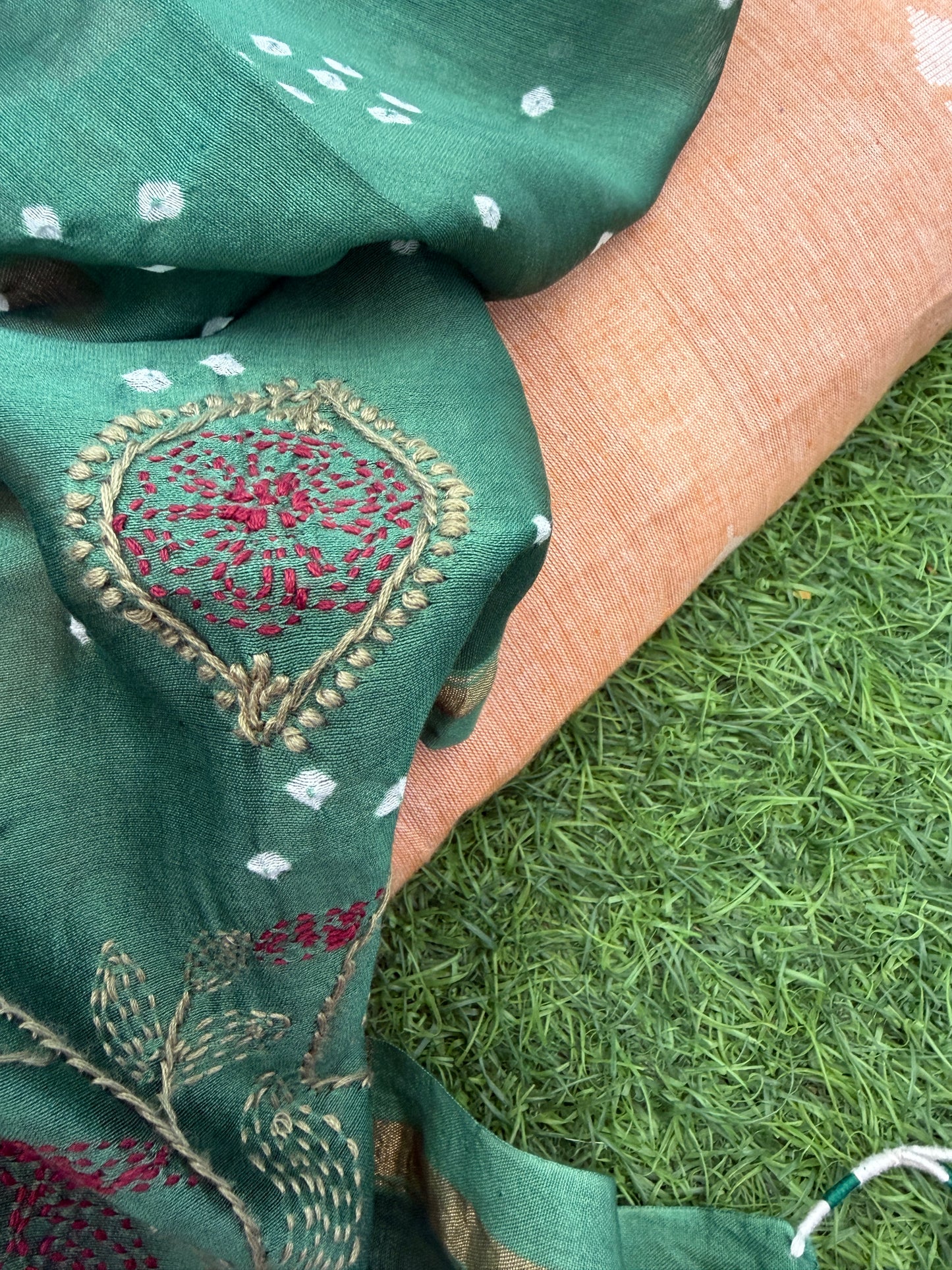 Plain mangalgiri kurta bottom pure chanderi bandhani chikankari dupatta