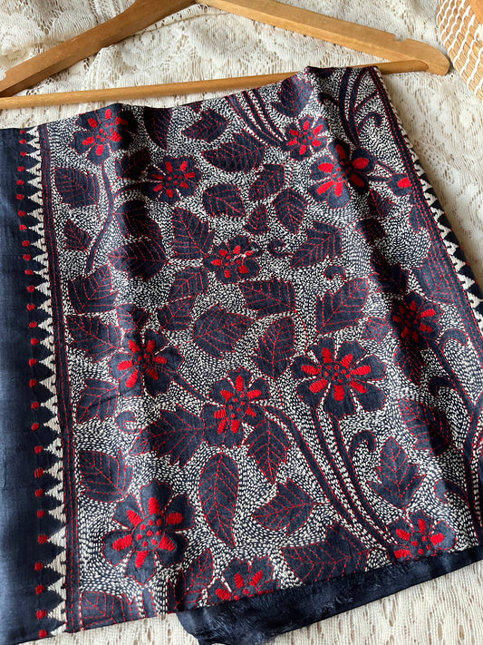 Silk Kantha work kurta fabric