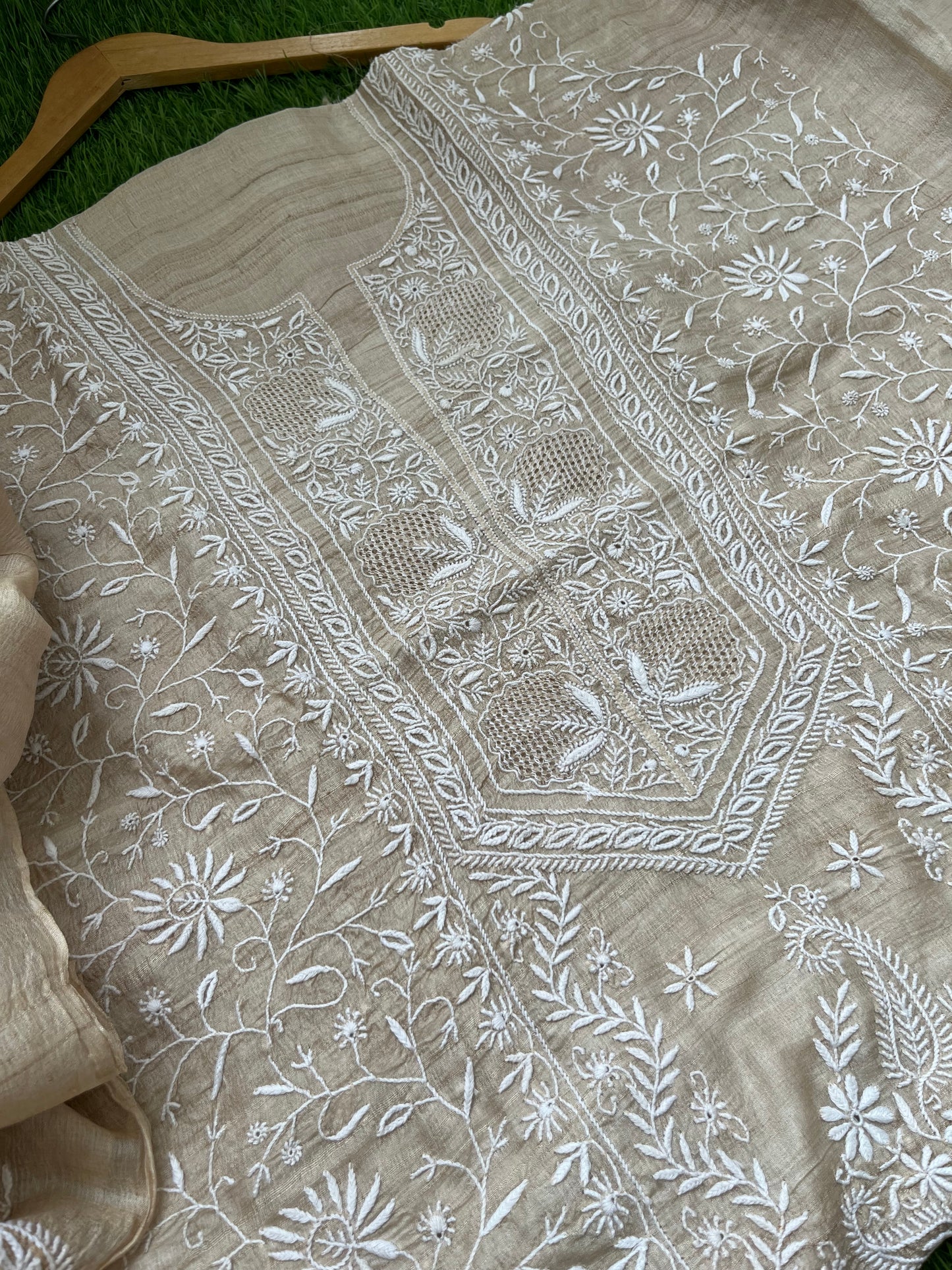 Tussar Silk Chikankari kurta  Dupatta