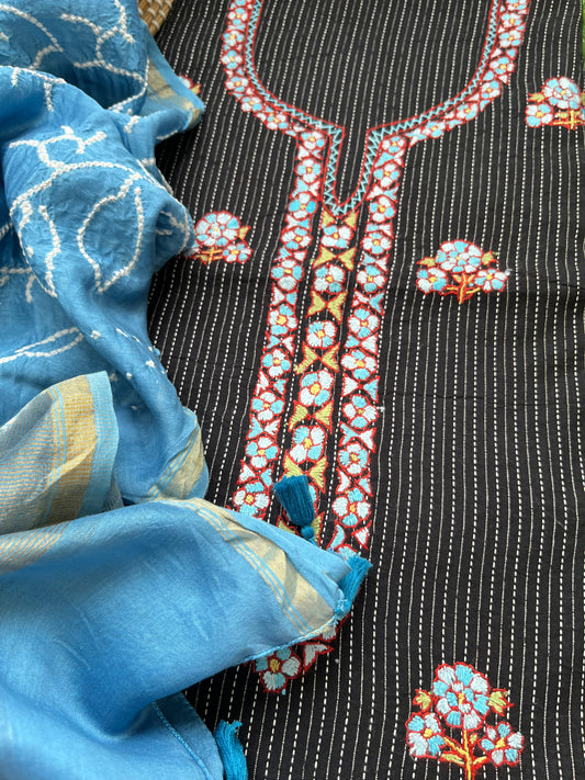 Cotton kashmiri work kurta bandhani Dupatta