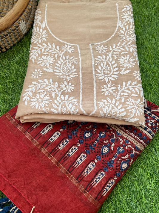 Chanderi Chikankari Kurta ajrakh Dupatta