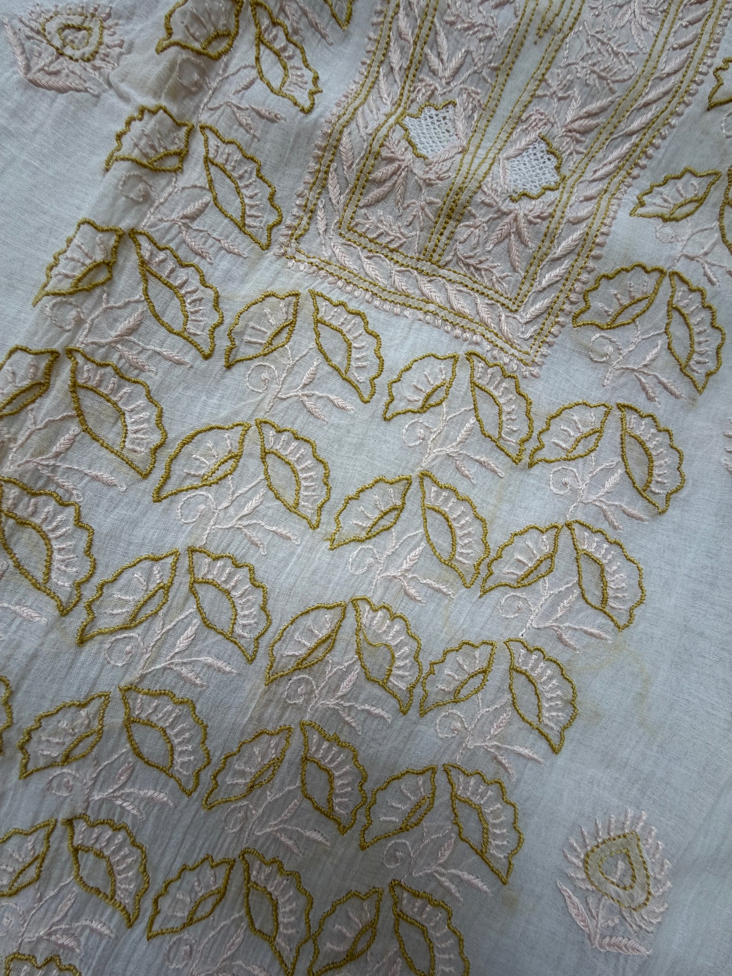 Semi stitched Chanderi Chikankari Kurta Dupatta