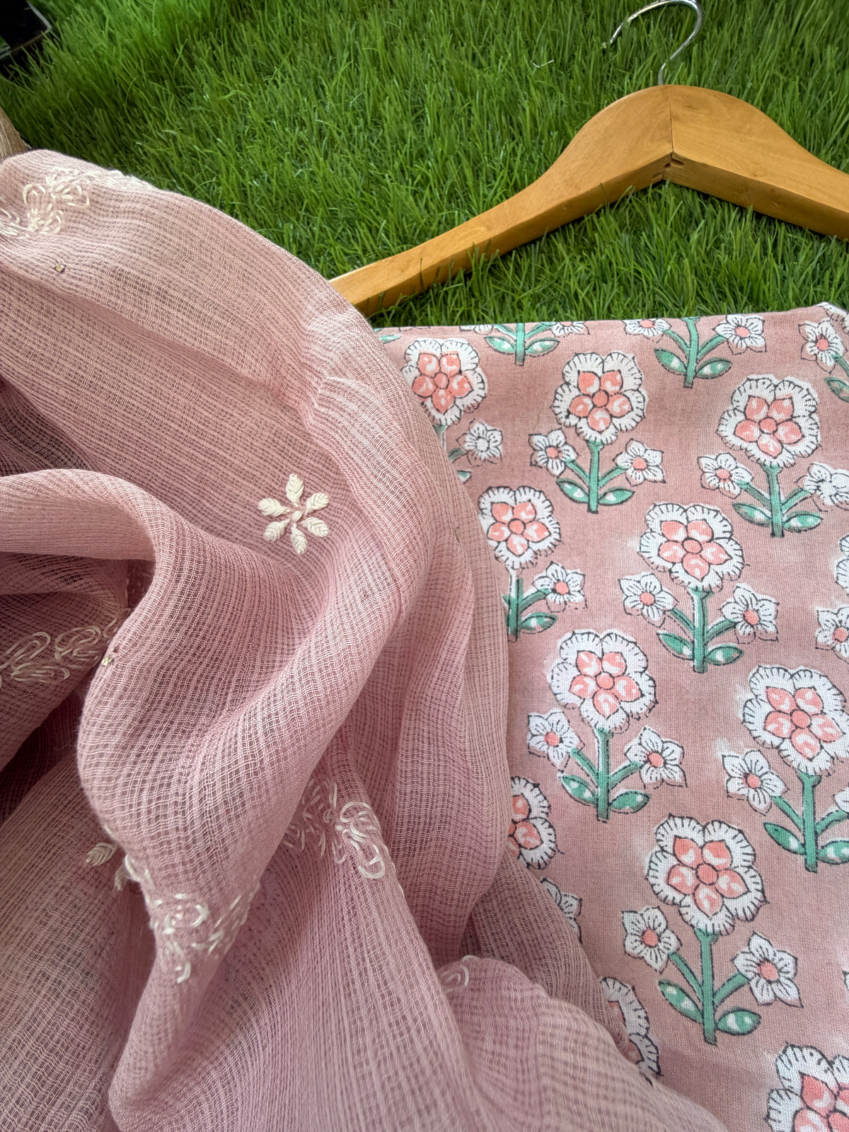 Cotton kurta bottom Kota Doria chikankari dupatta